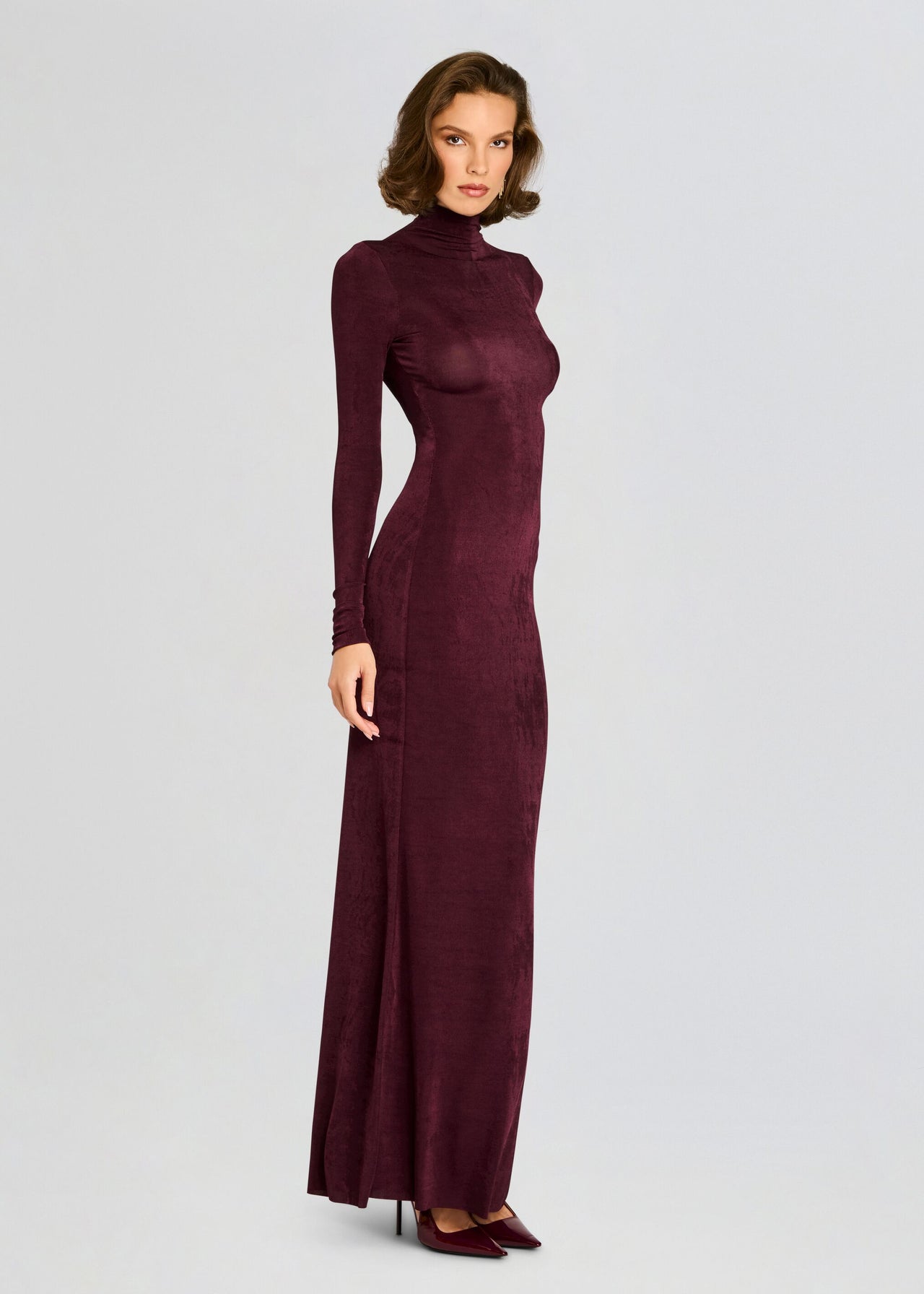 merlot long sleeve dress Kim Maxi Dress – Retrofete