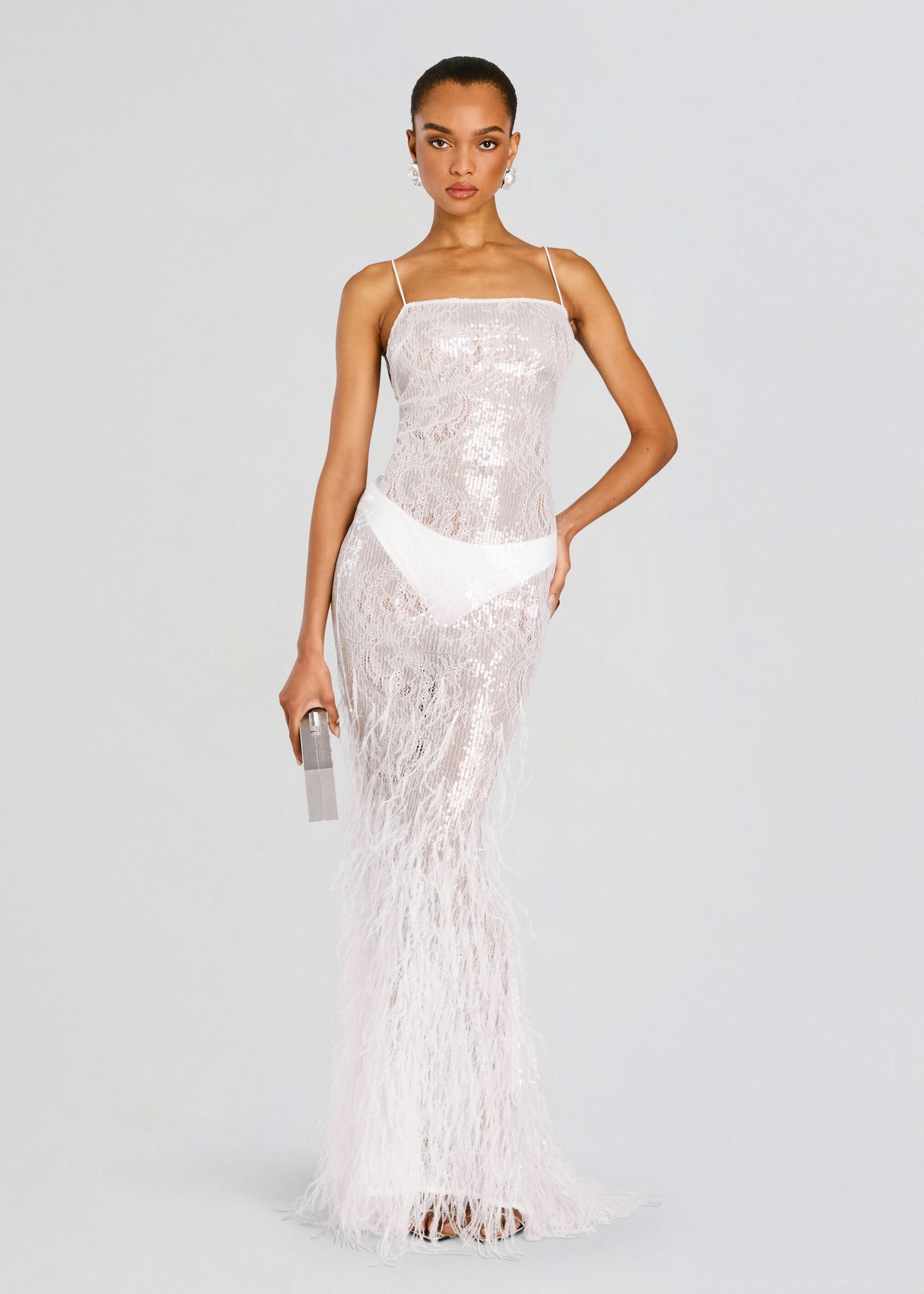 retrofte Women's Odessa Sequin Feather Dress - White - Maxi dresses retrofte Women's Odessa Sequin Feather Dress - White - Maxi dresses