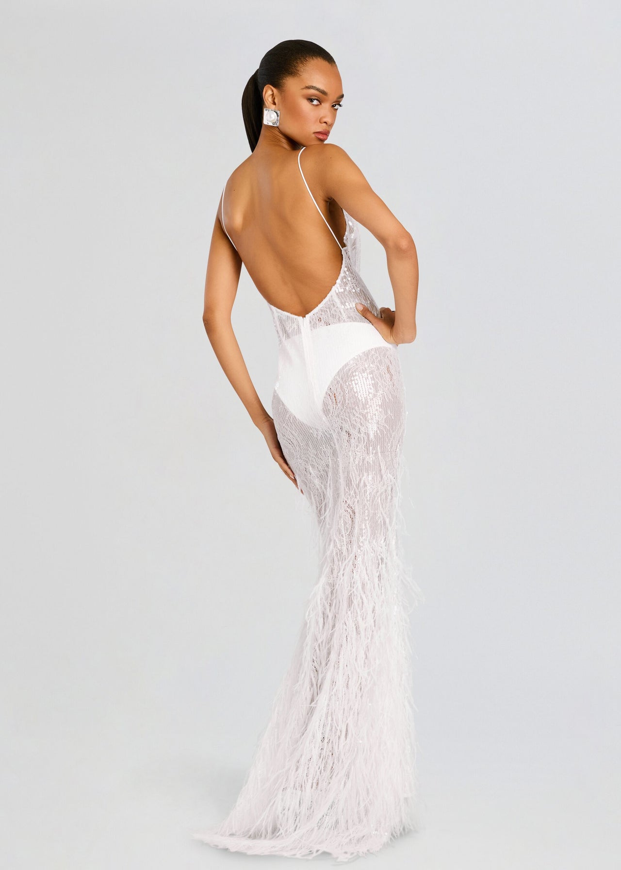 retrofte Women's Odessa Sequin Feather Dress - White - Maxi Dresses retrofte Women's Odessa Sequin Feather Dress - White - Maxi Dresses