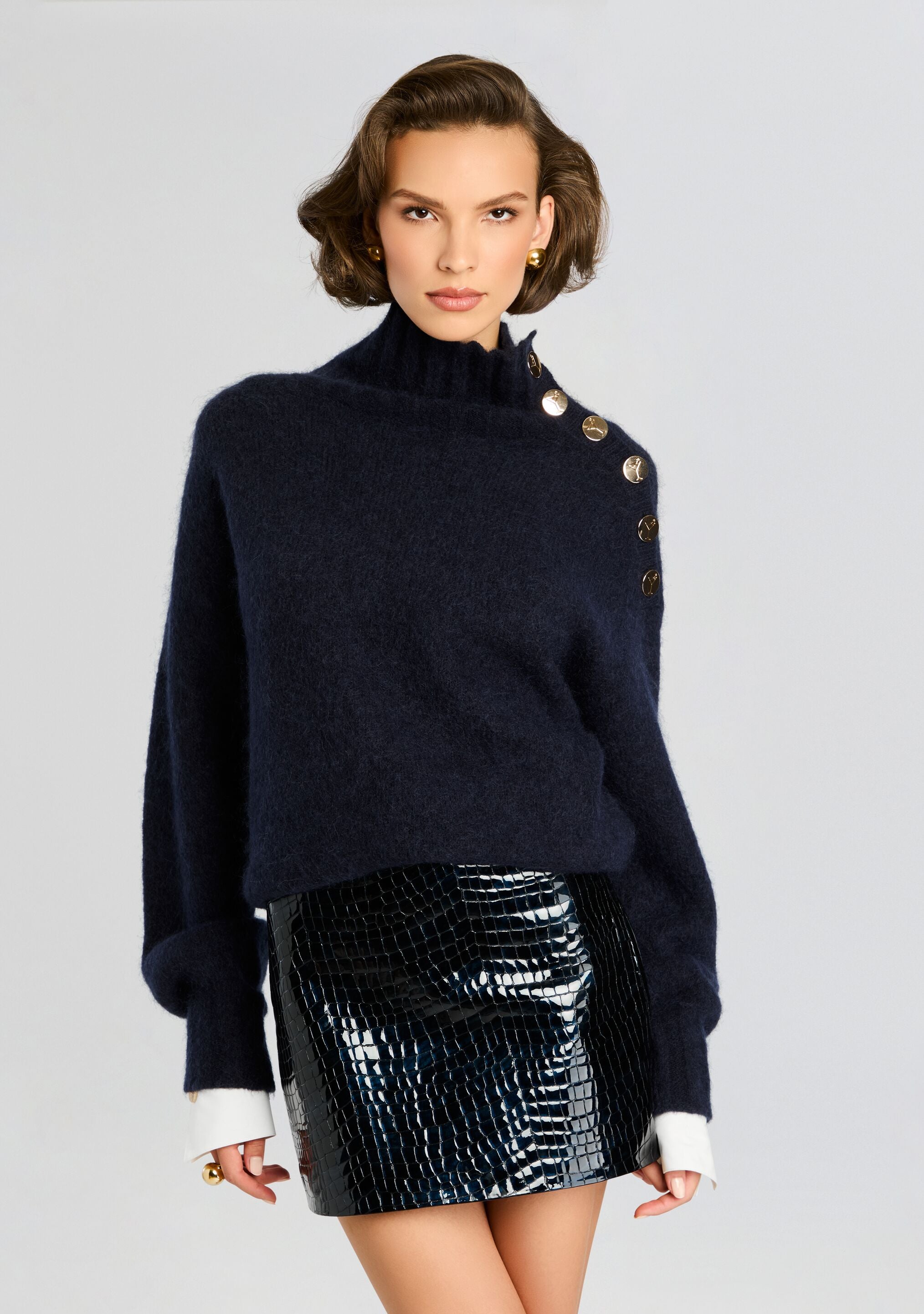 AMERI アメリUND HIGH NECK BUTTON KNIT TOP UND HIGH NECK BUTTON KNIT TOP