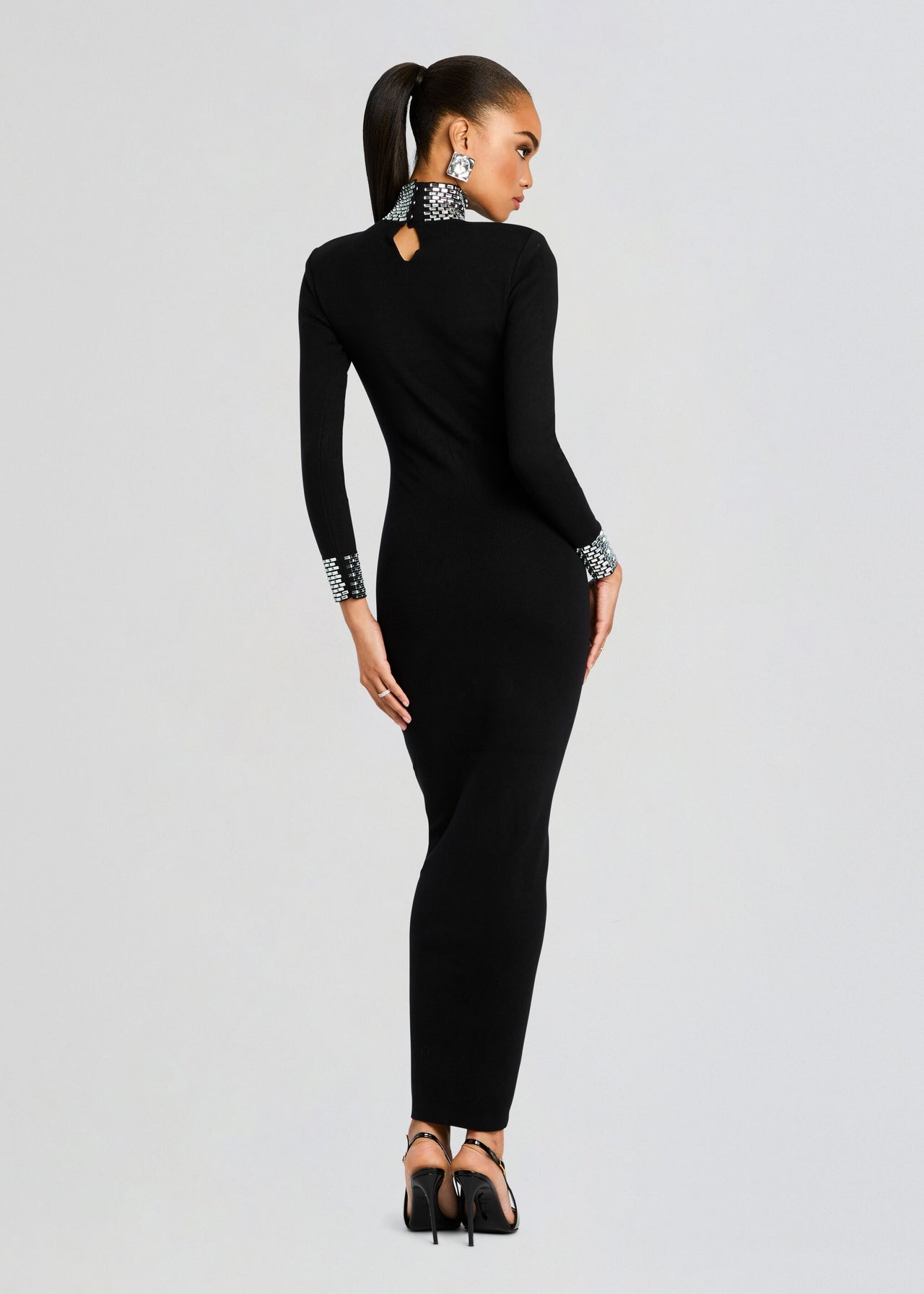 munroe embellished mini dress in black & silver Black Embellished Knit Gown | Monroe Dress
