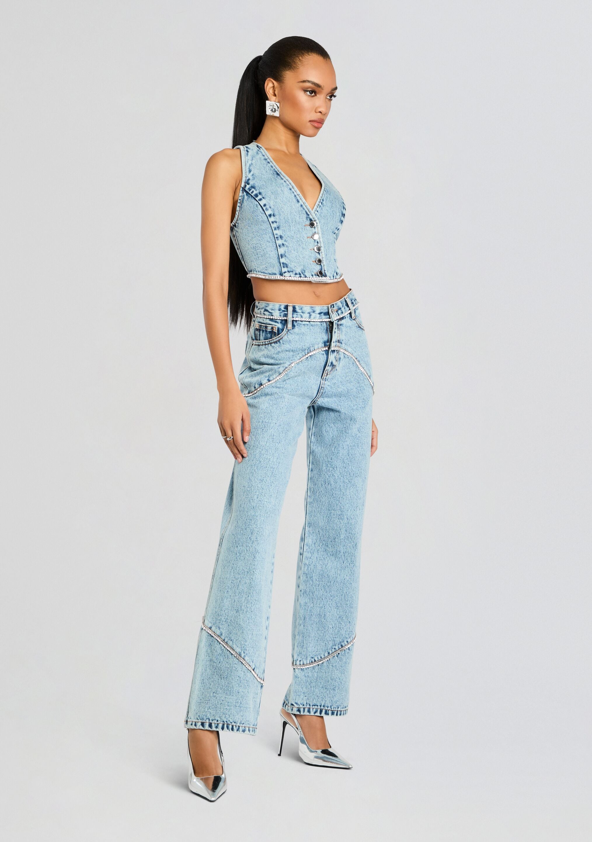 Jordi Embellished Denim Vest – Retrofete