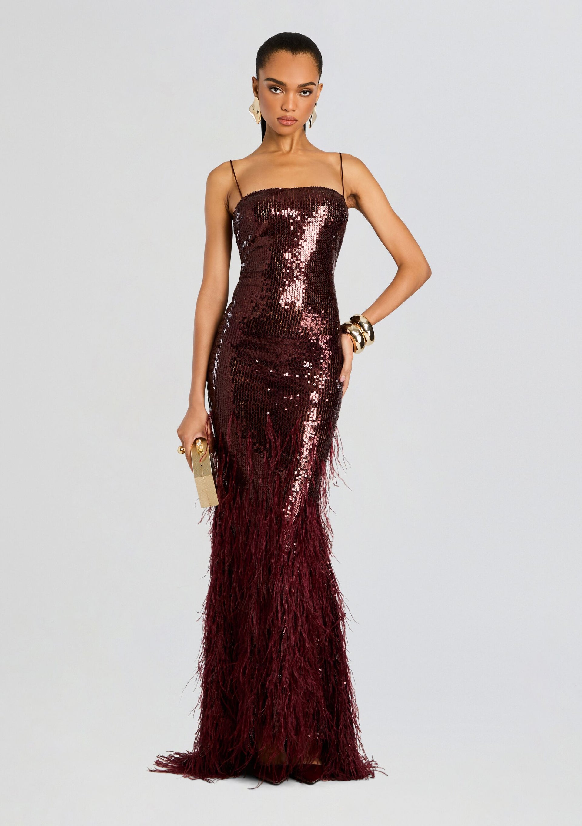 red sequin and feather dress Gothic Red Sequin Dress with Feather Shoulders and Pearl Embellished Bodice Sequin and Feather Dress Plus Size Size 0 / Red
