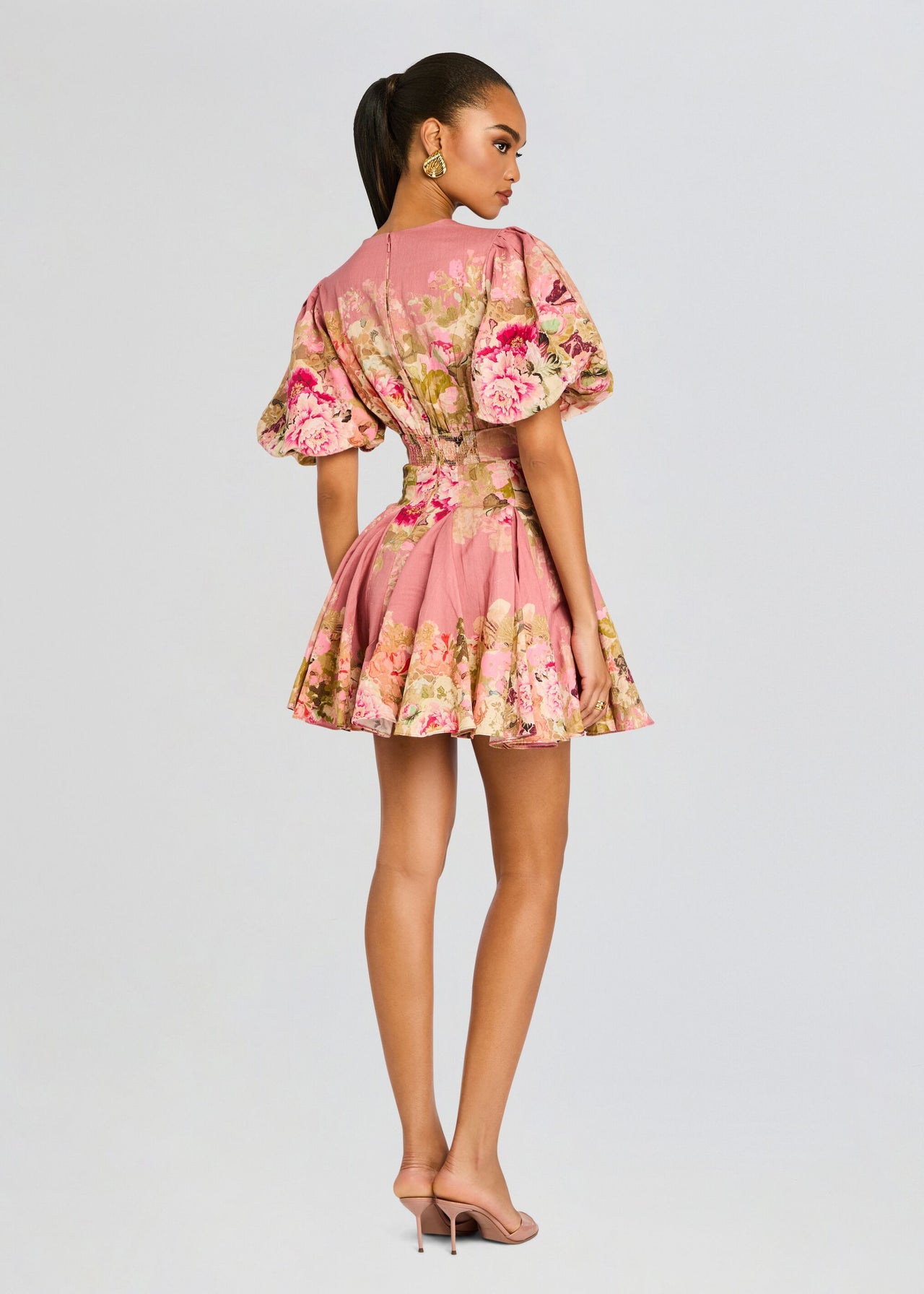 lace short long sleeve dress Champagne Floral Lace Long Sleeve Ruffle Hem Mini Dress