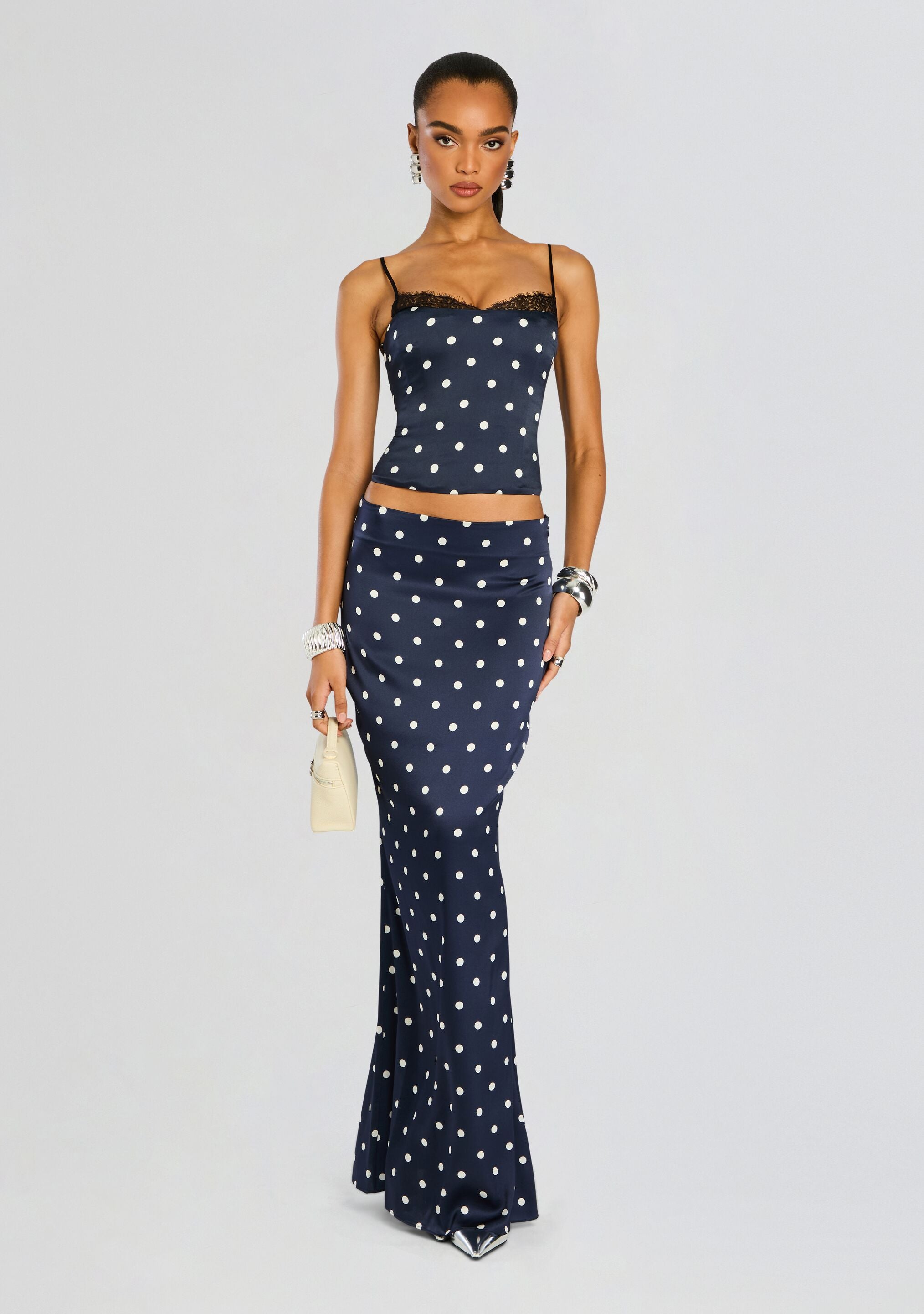 Retrofete Darla Skirt in Navy Navy Polka Dots