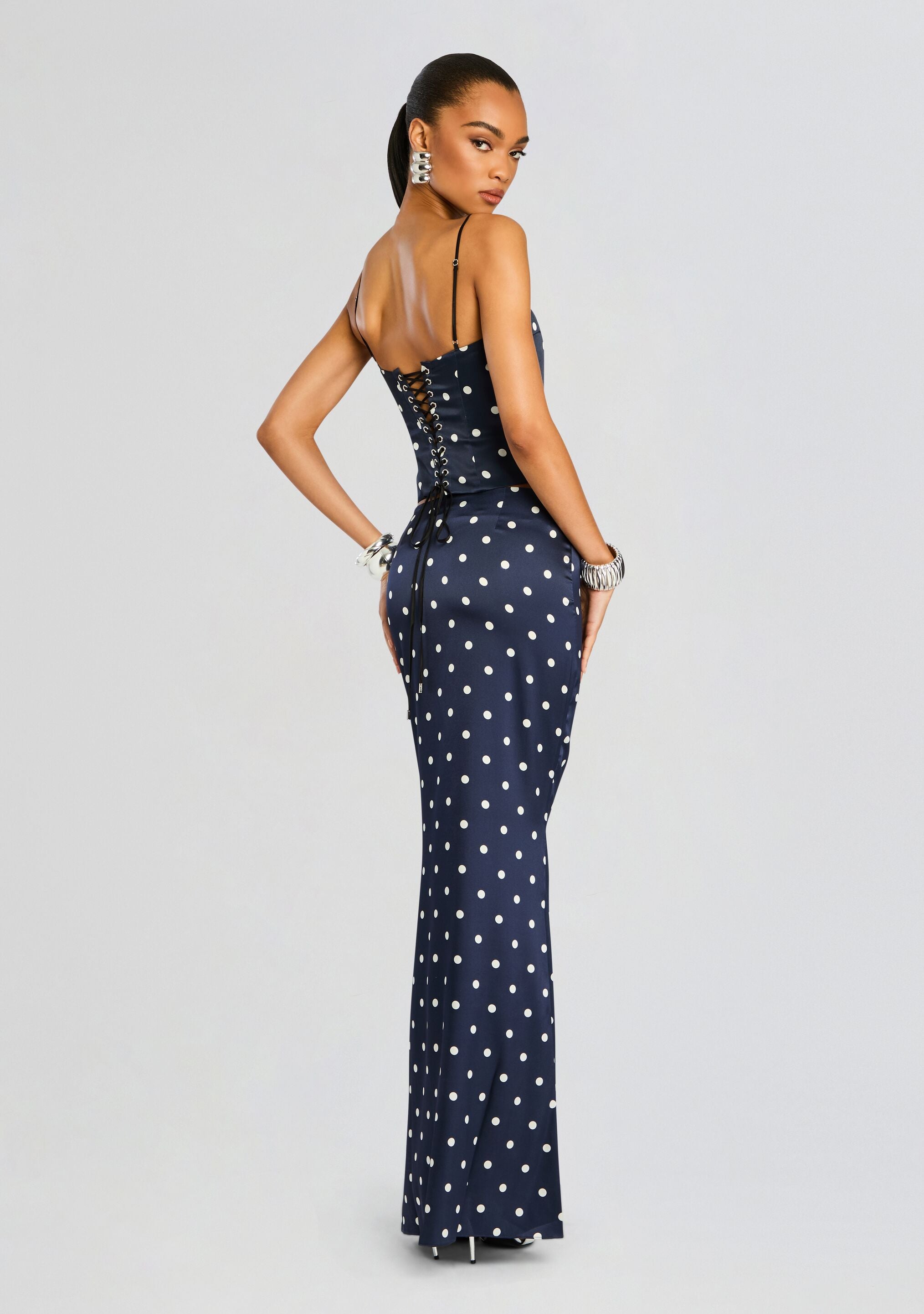 Retrofete Darla Skirt in Navy Navy Polka Dots