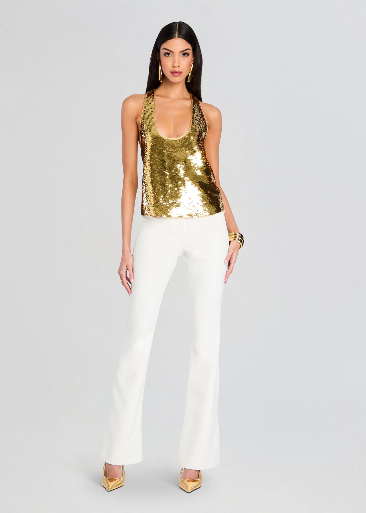 green emerald velvet dress Holiday Ready Puff Sleeve Sequin Top - Gold main image 1