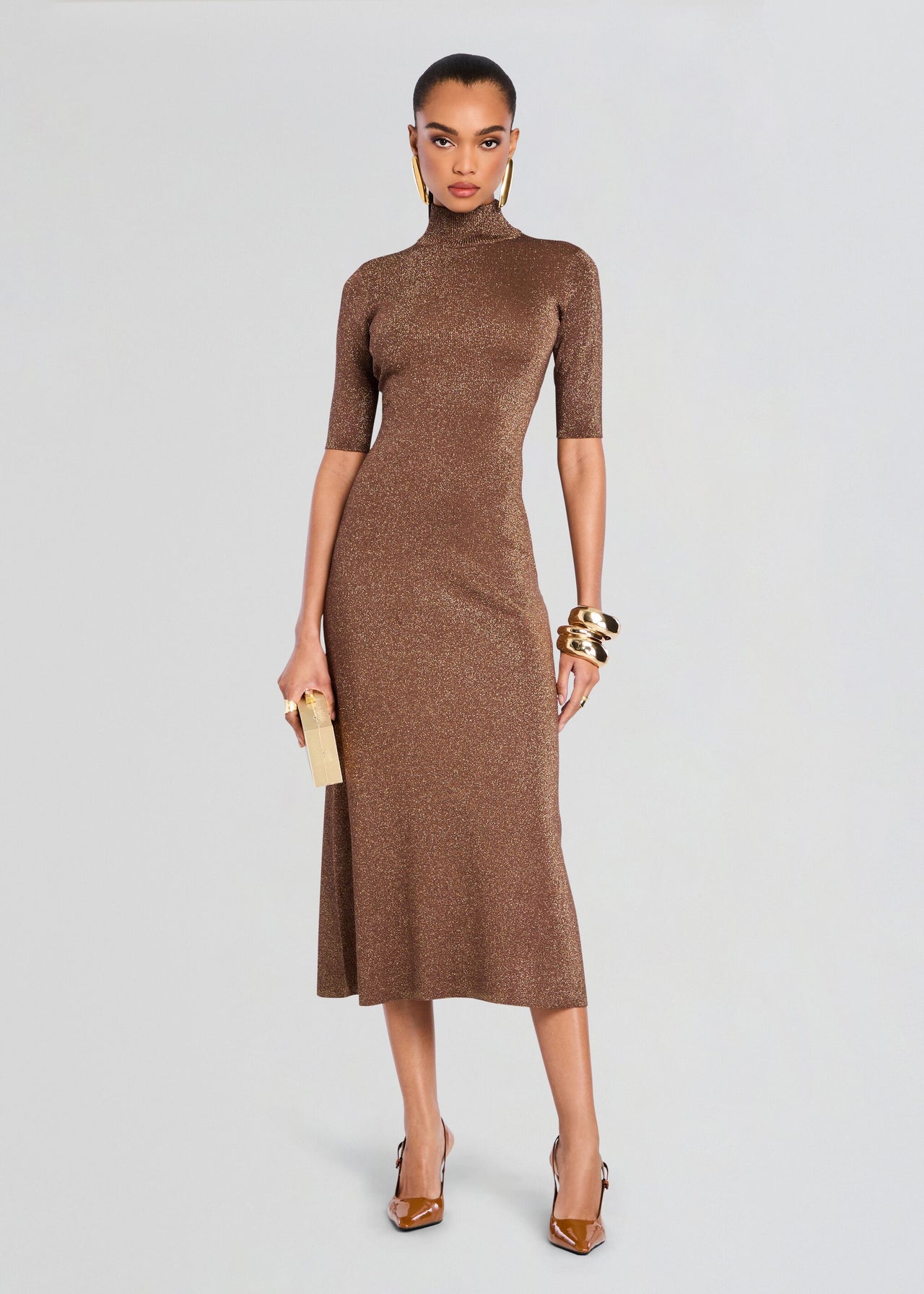 retroféte Women's Maribel Metallic Knit Dress - Brown