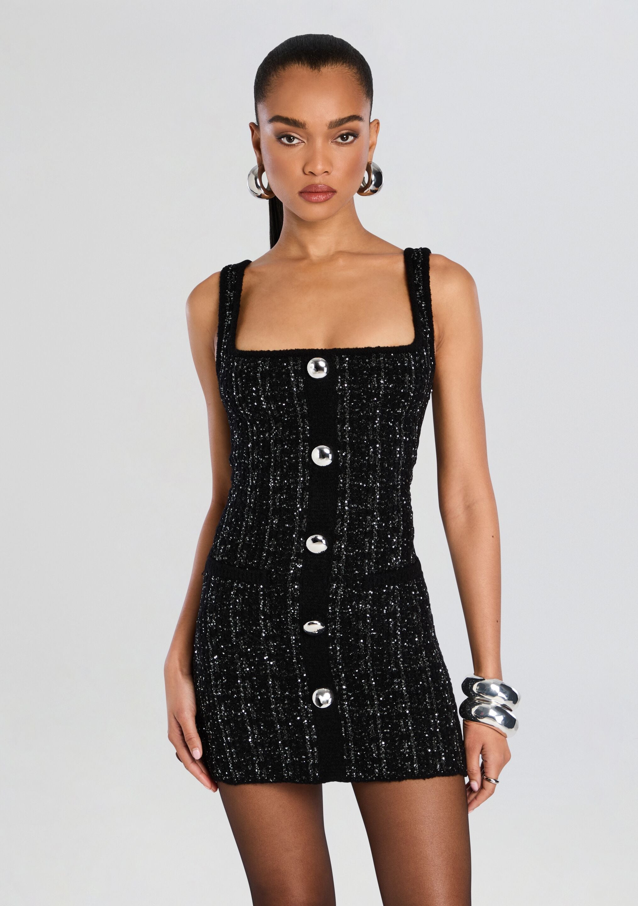 Randy Asymmetry buckle tweed dress ランディー Asymmetrical buckle tweed dress – Randy