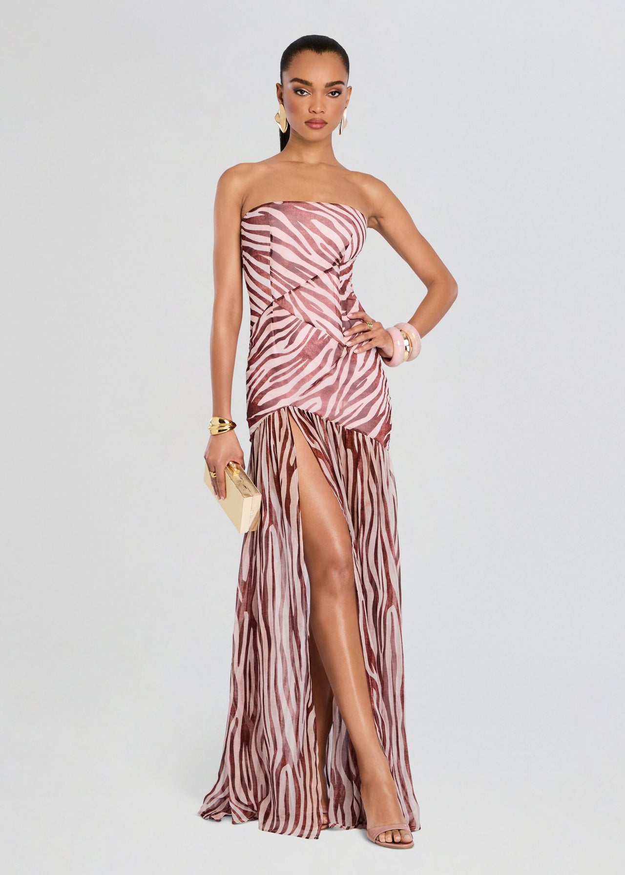 knee length dresses for ladies Elan Navy Strapless Front Slit Maxi Dress at Maria Vincent Boutique main image 1