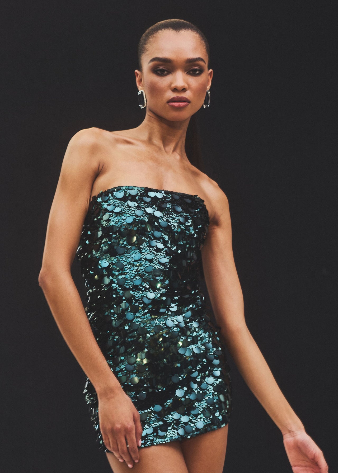 green sequin strapless dress STRAPLESS SHINY SEQUIN GOWN – Dave & Johnny main image 1
