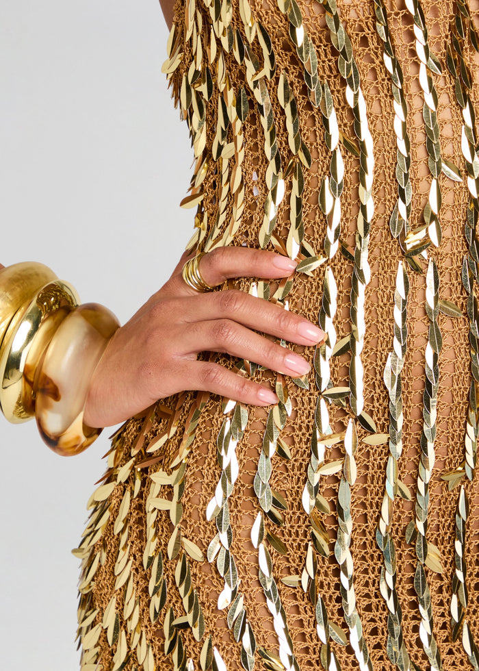 Saros Feather Sequin Crochet Dress