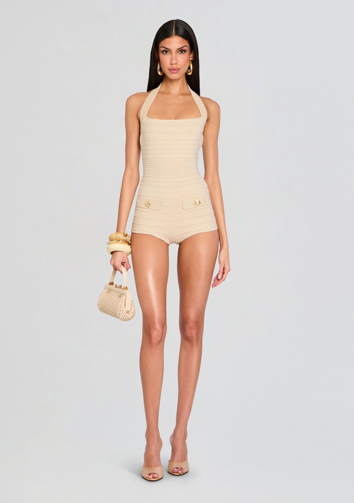 Fallyn Metallic Bandage Knit Romper – Retrofete