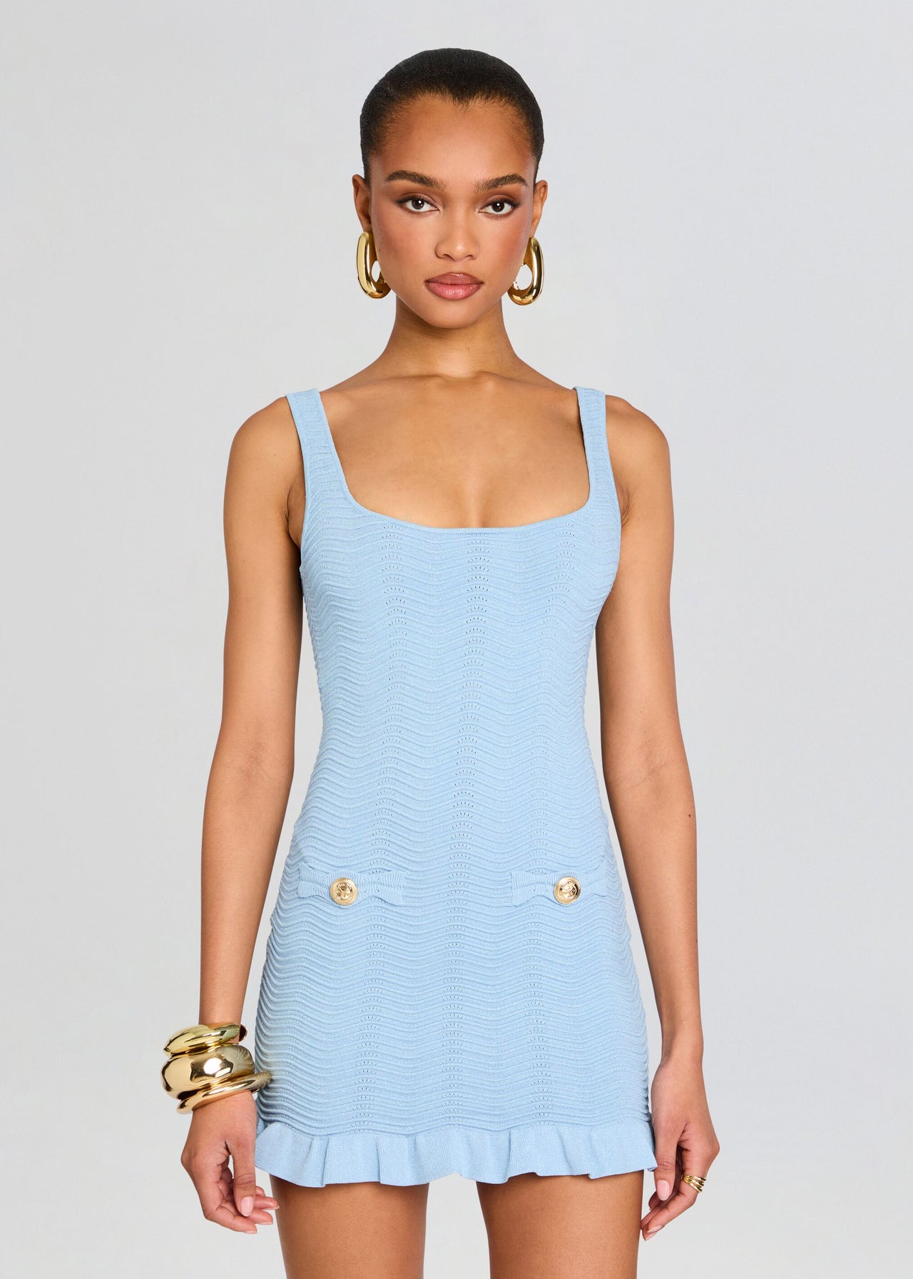 blu dress shirts Loulou Metallic Rib Knit Dress – Retrofete