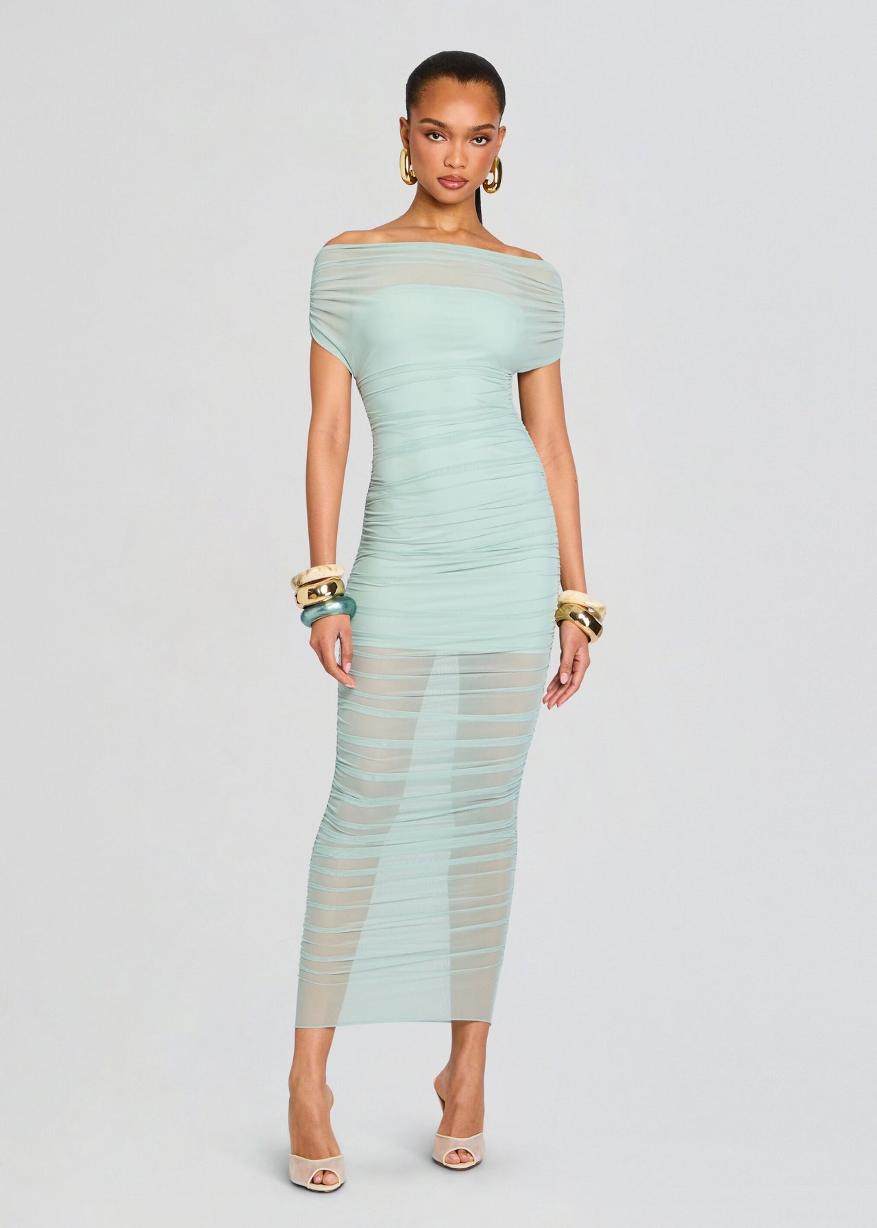 aqua ruched mesh dress SER.O.YA Women's Noel Mesh Midi Dress - Frosted Sea