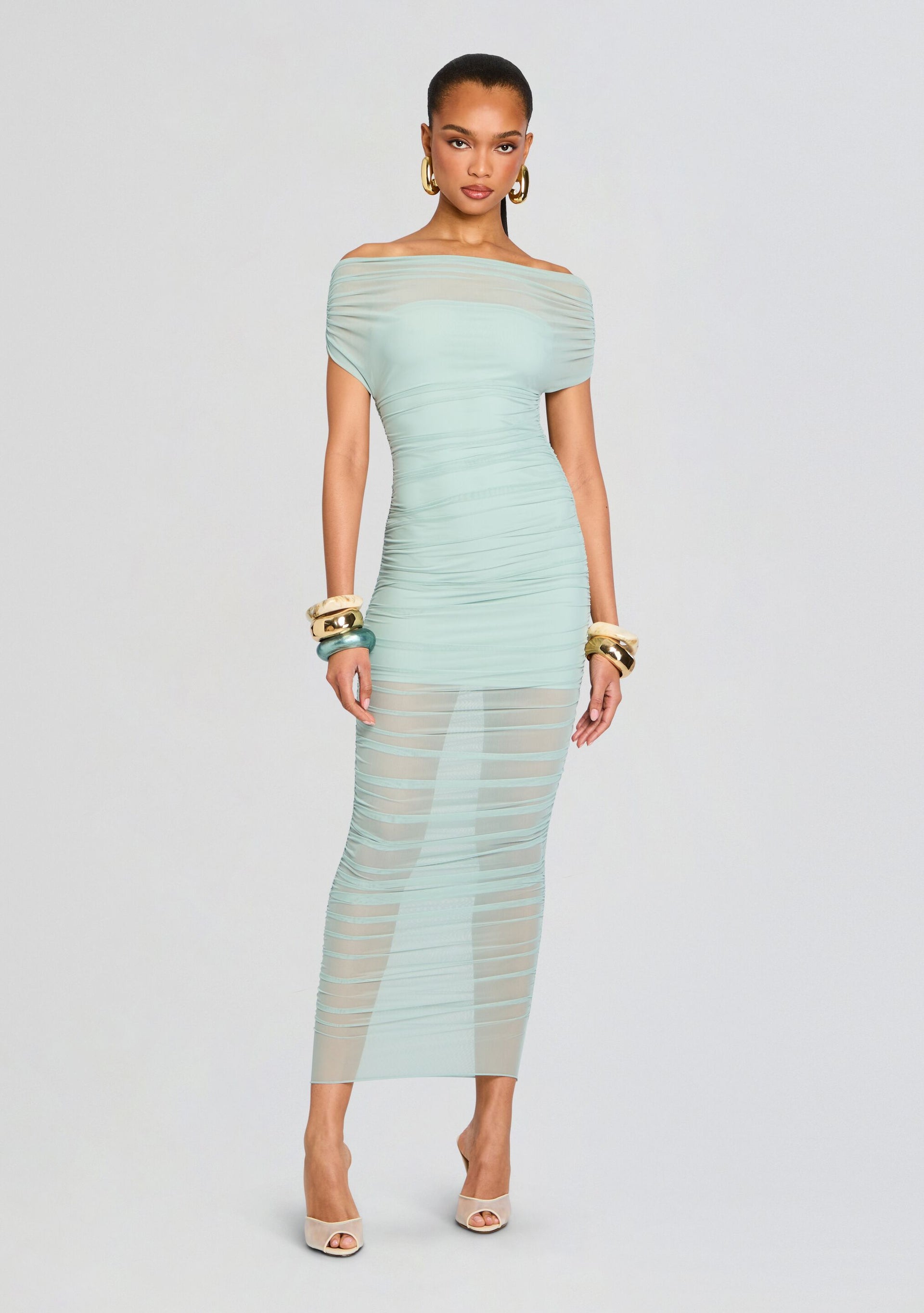 retrofete mesh dress SEROYA Noel Off Shoulder Mesh Midi Dress