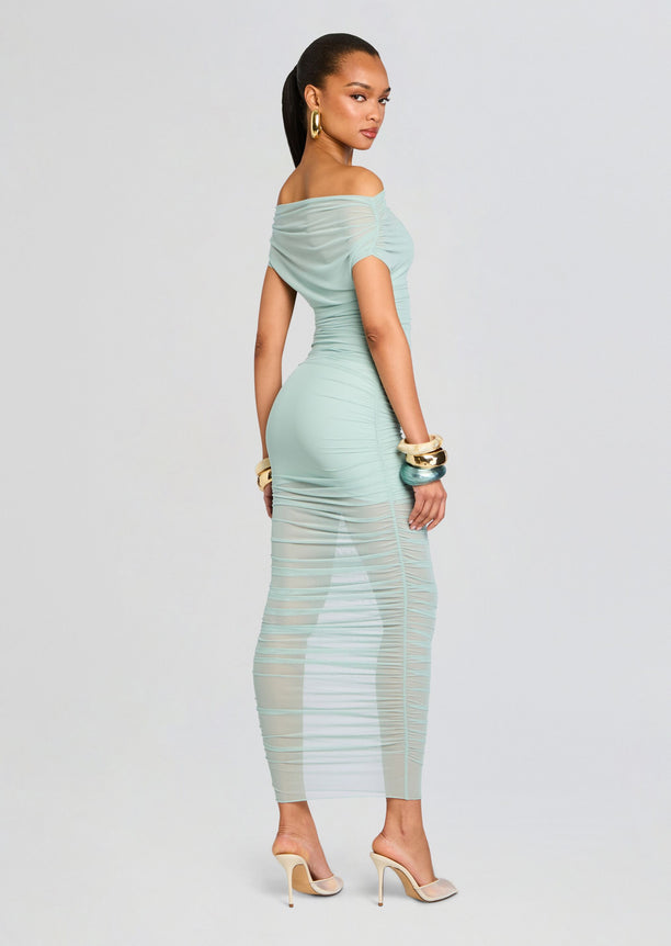 Noel Off Shoulder Mesh Midi Dress