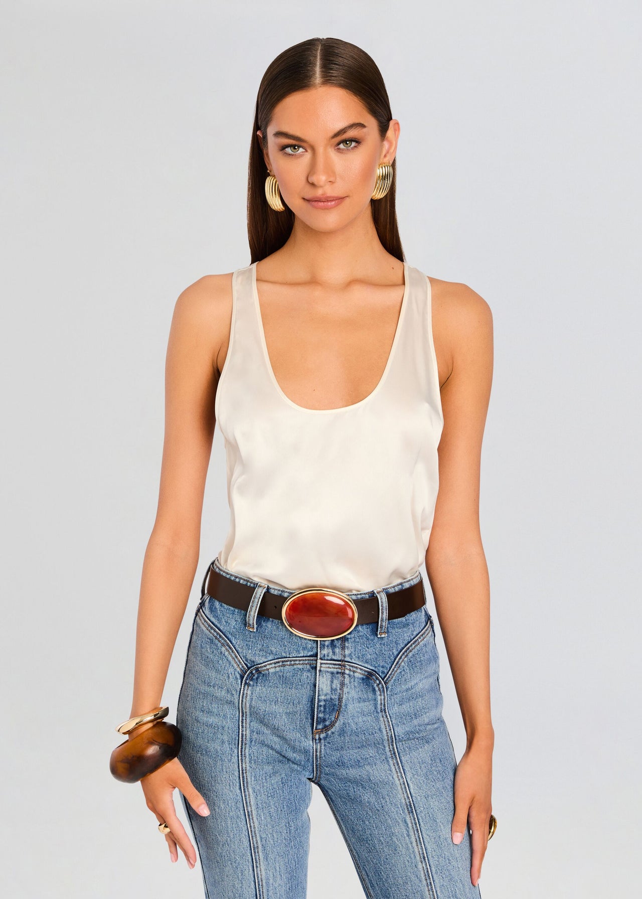 VNT Leatherock  Western Garnet Tiger Eye Woman Belt Size 34/ Pristine Dagmar High Waist Leather Belt – Retrofete main image 3