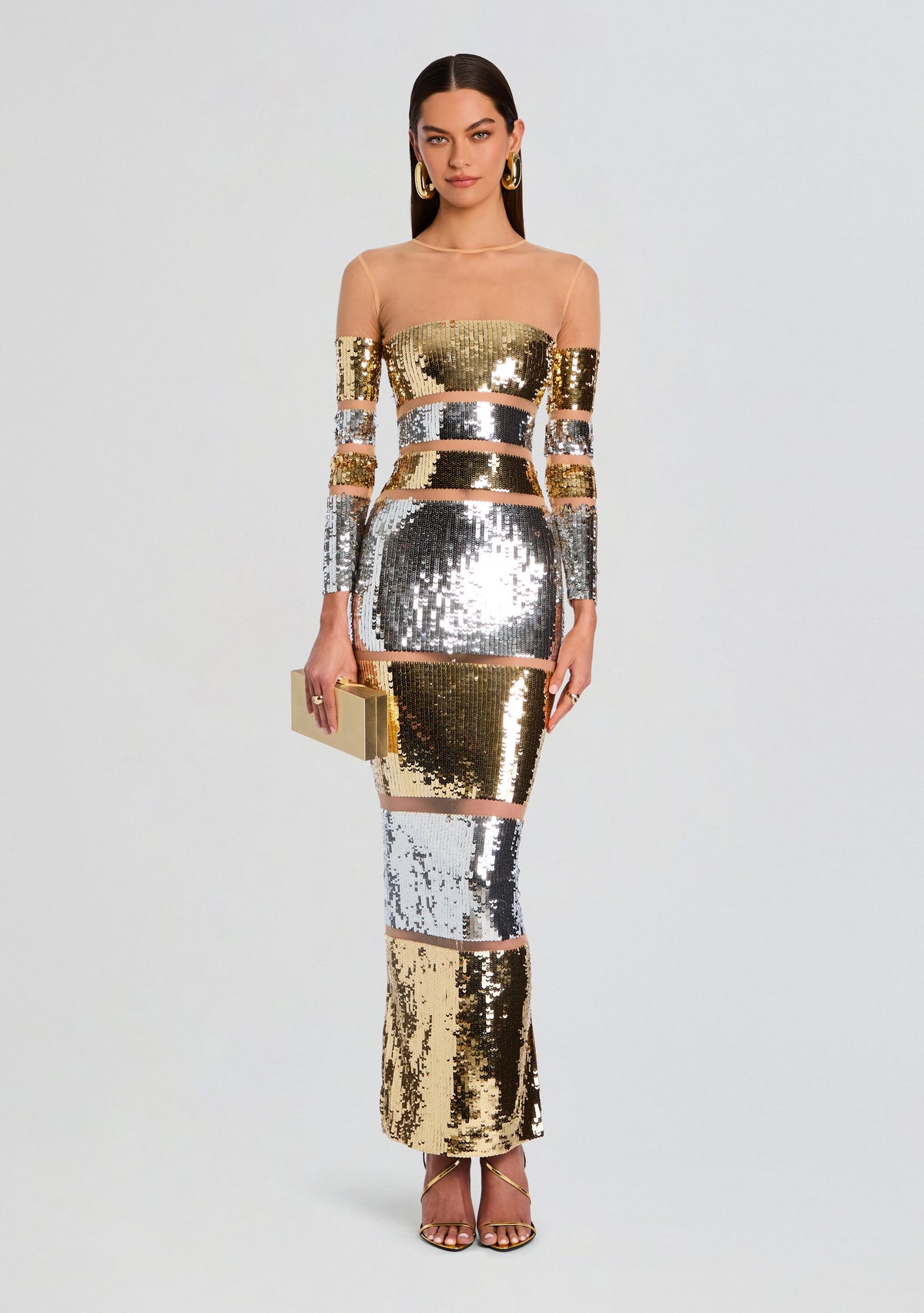 silver gold dress retroféte Women's Desi Sequin - White Manhattan Silk Dress | Color:Chambray Rose This gown features features low_back