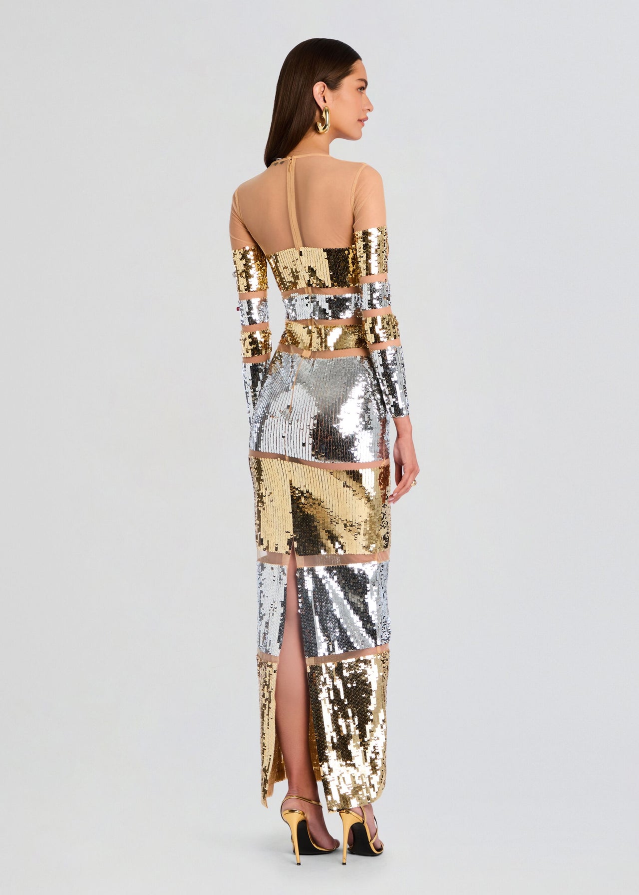 slim fit dress slacks Baltic Born Womens Melania Sequin Gown | Natural main image 0