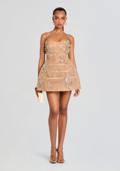 nude and gold dress retroféte Women's Katarina - Natural Custom Homecoming Dresses Embellished sheer fabric with Color:Hot Pink/Gold Midi Dresses for Women