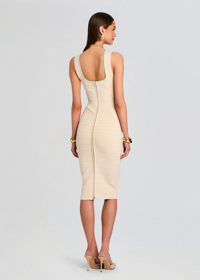 Lyle Bandage Knit Dress White/Aqua/Flamingo - Retrofête