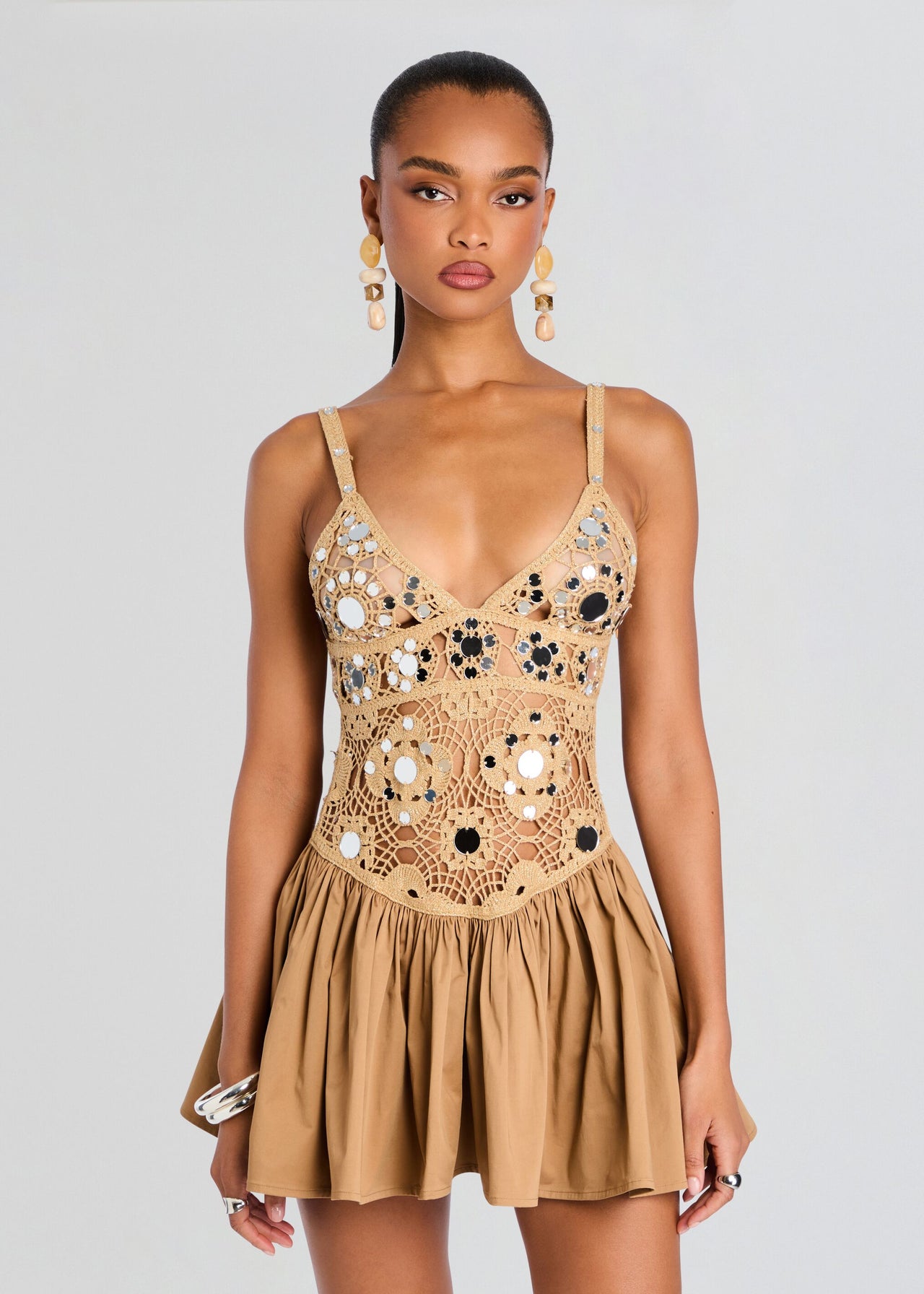 knee length dresses for ladies Retrofete Thelma Crochet Dress in BEIGE. Size L