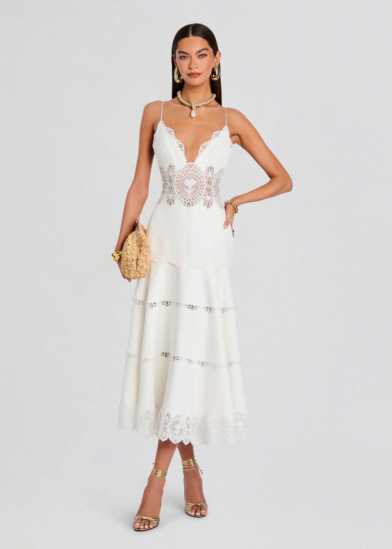 Retrofte Women's Leilani Tiered Lace Midi-Dress - Ivory - Size Large Retrofte Women's Leilani Tiered Lace Midi-Dress - Ivory - Size Large