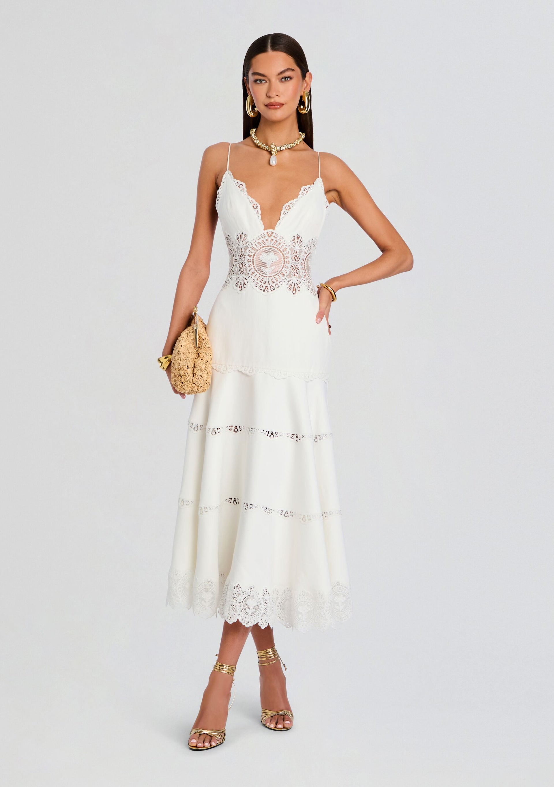Retrofte Women's Leilani Tiered Lace Midi-Dress - Ivory - Size Large Retrofte Women's Leilani Tiered Lace Midi-Dress - Ivory - Size Large