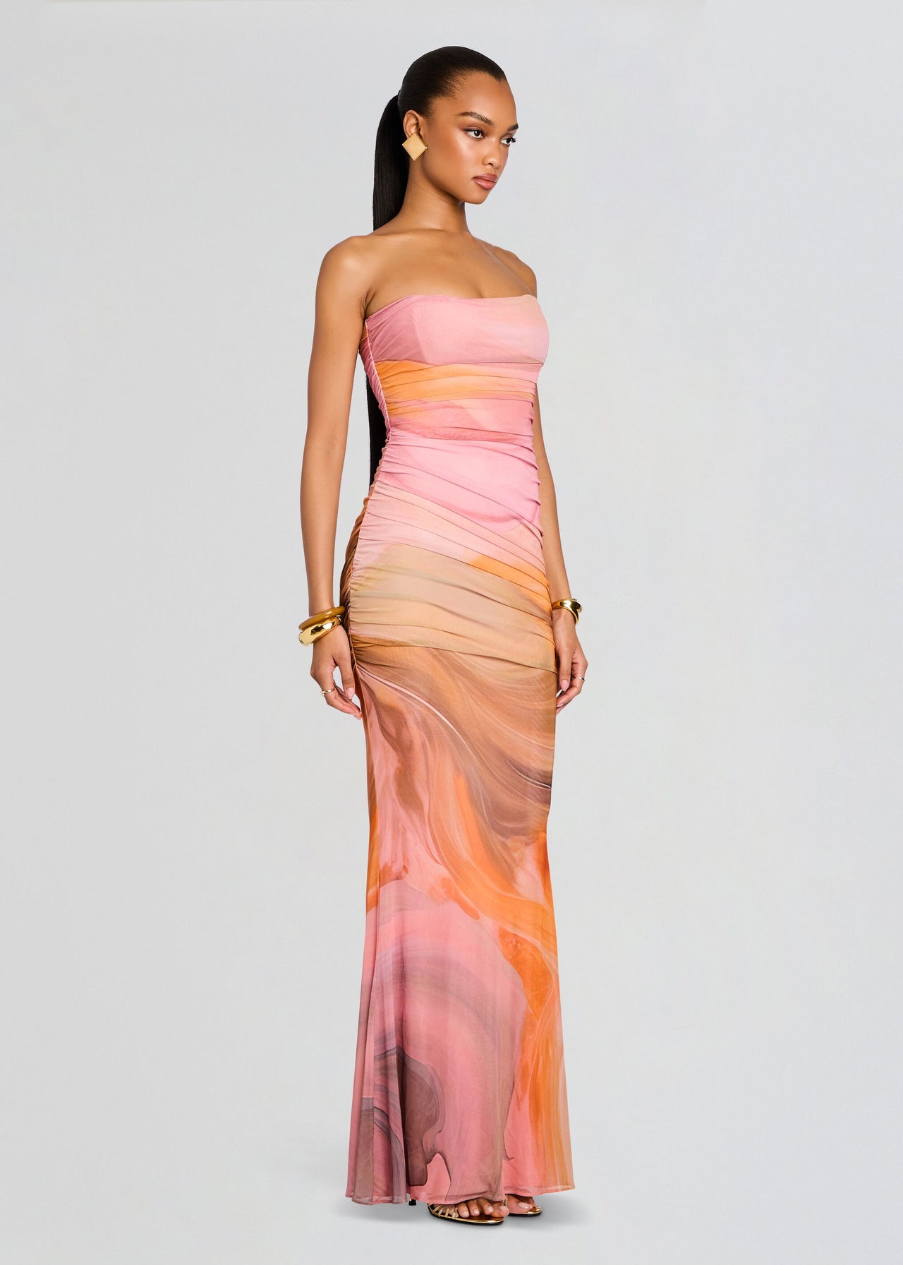strapless open back dress Hot Pink Satin Mini Dress – Gabi Swimwear main image 1