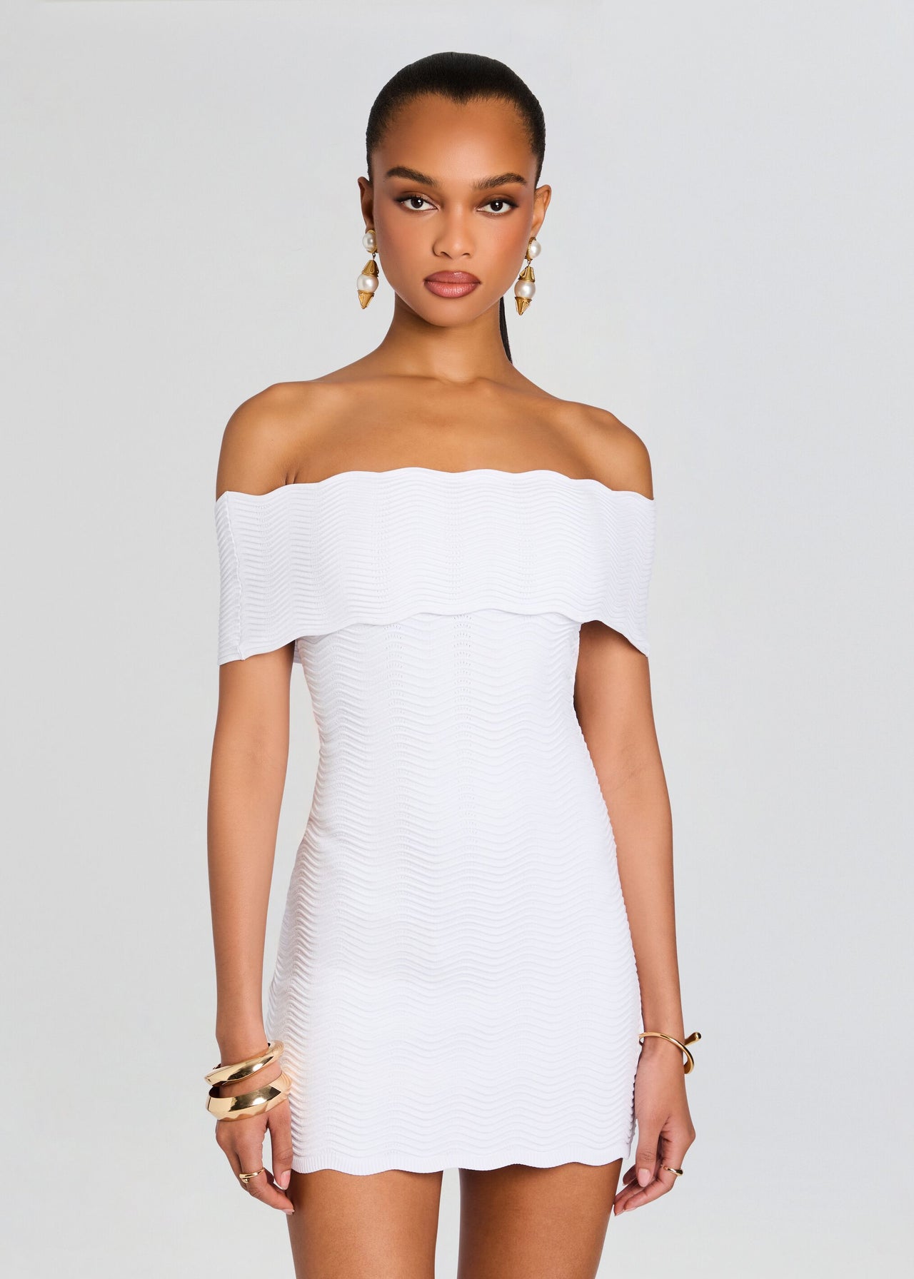 Laighton Scalloped Knit Mini Dress in White