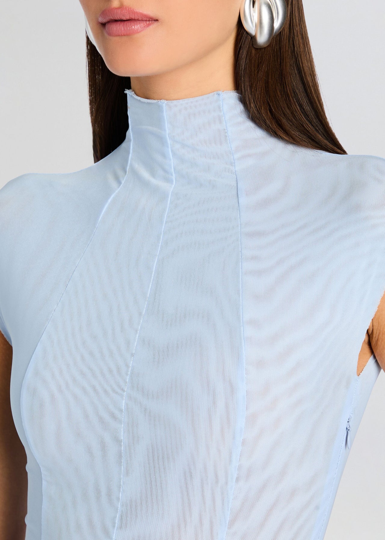 princess polly baby blue dress Selah Mesh Dress With Sleeves – The Line Up main image 1