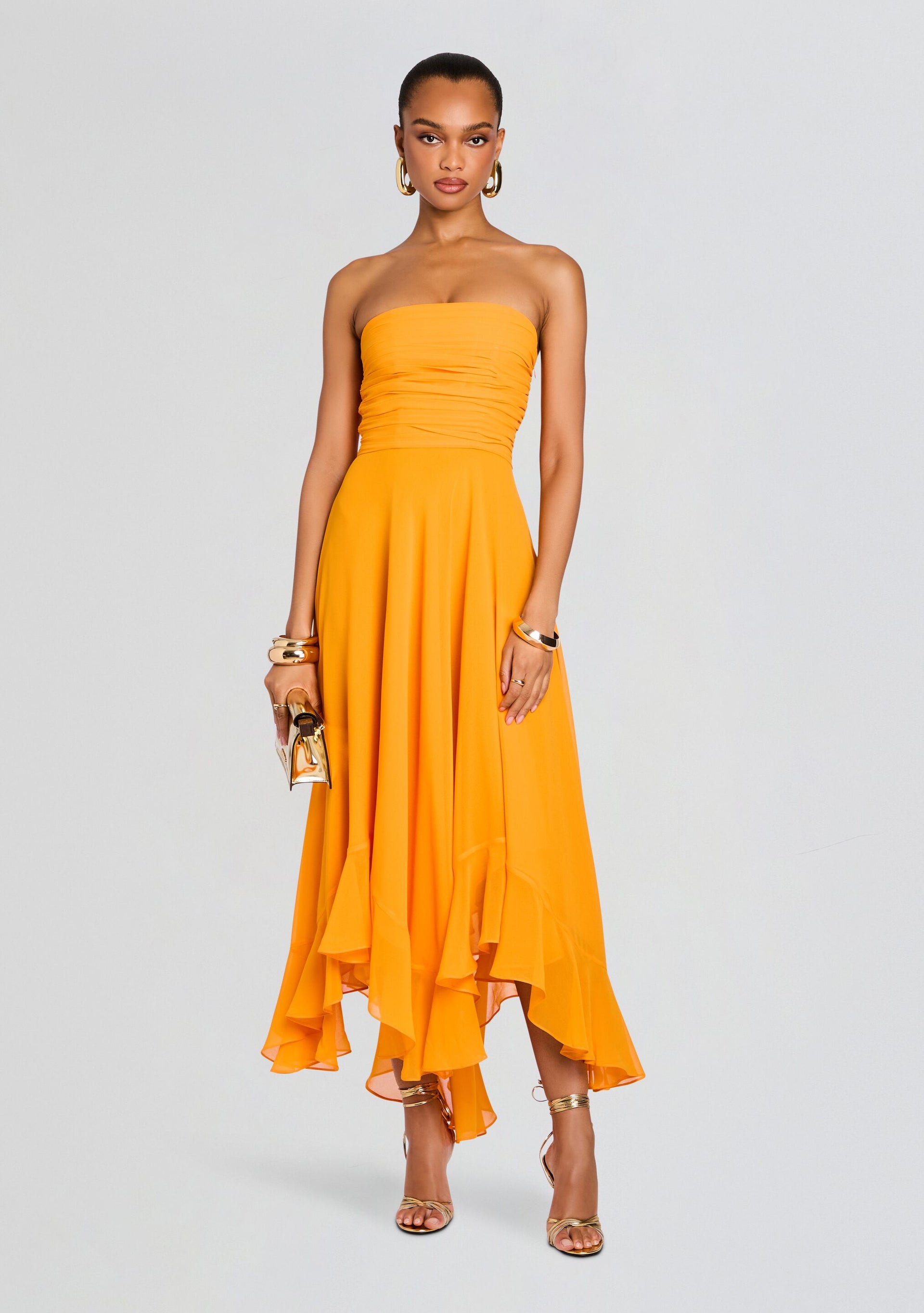 orange chiffon dress Retrofete Louisa Chiffon Dress in Orange