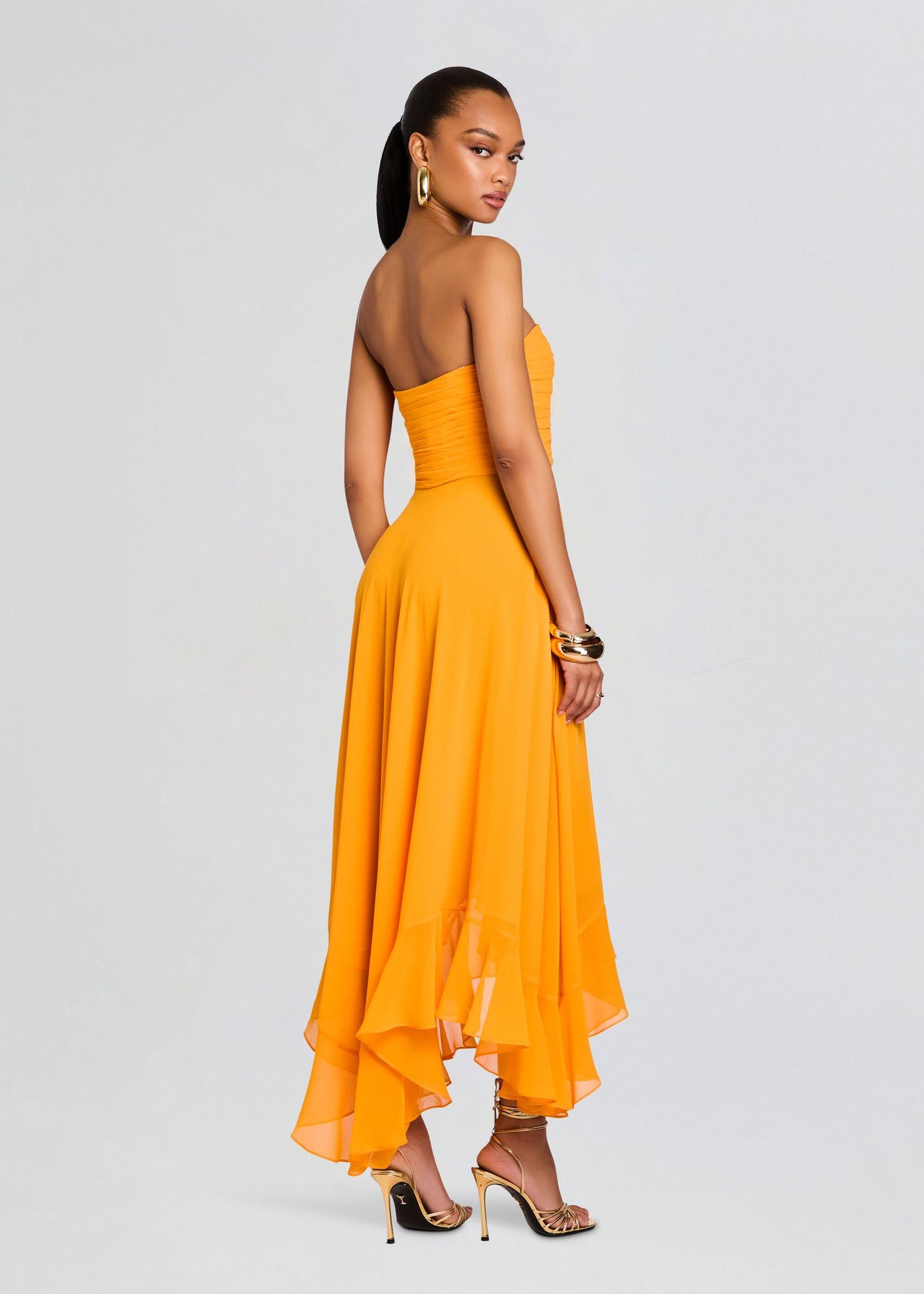 orange chiffon dress Orange Chiffon Maxi Dress | Long Sleeve, Belted & Lined