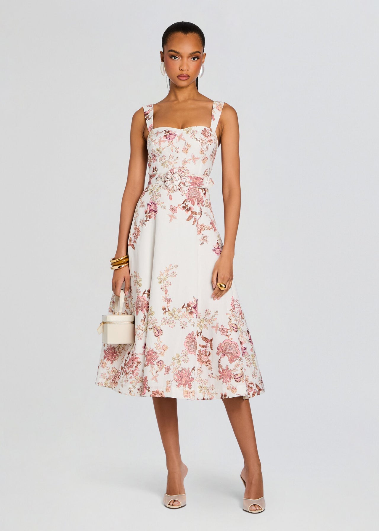 knee length dresses for ladies Floral-Print Wedding-Guest Dress with Short Sleeves PromGirl