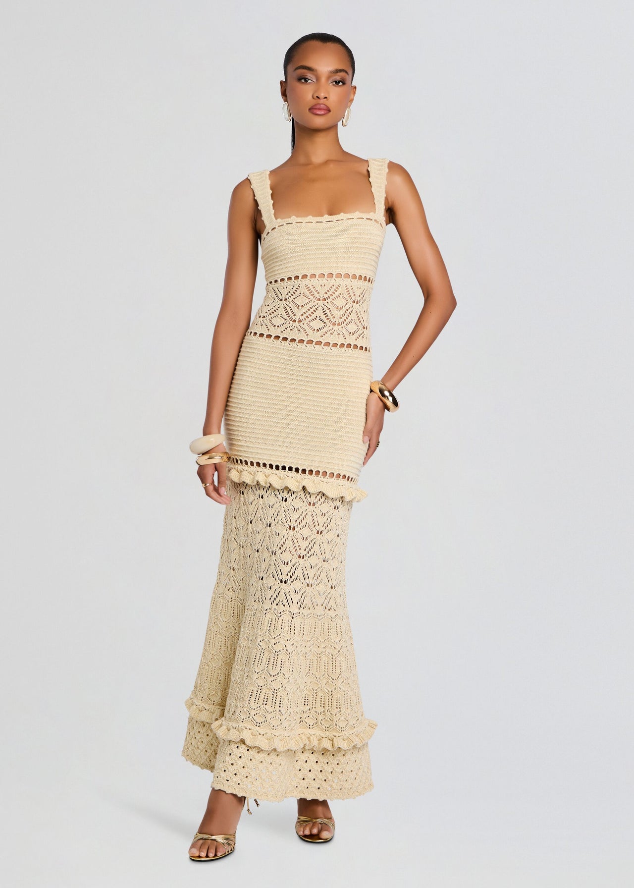 white christmas dresses Libby Crochet Lace Waist Maxi Dress Off White– Selfie Leslie main image 1