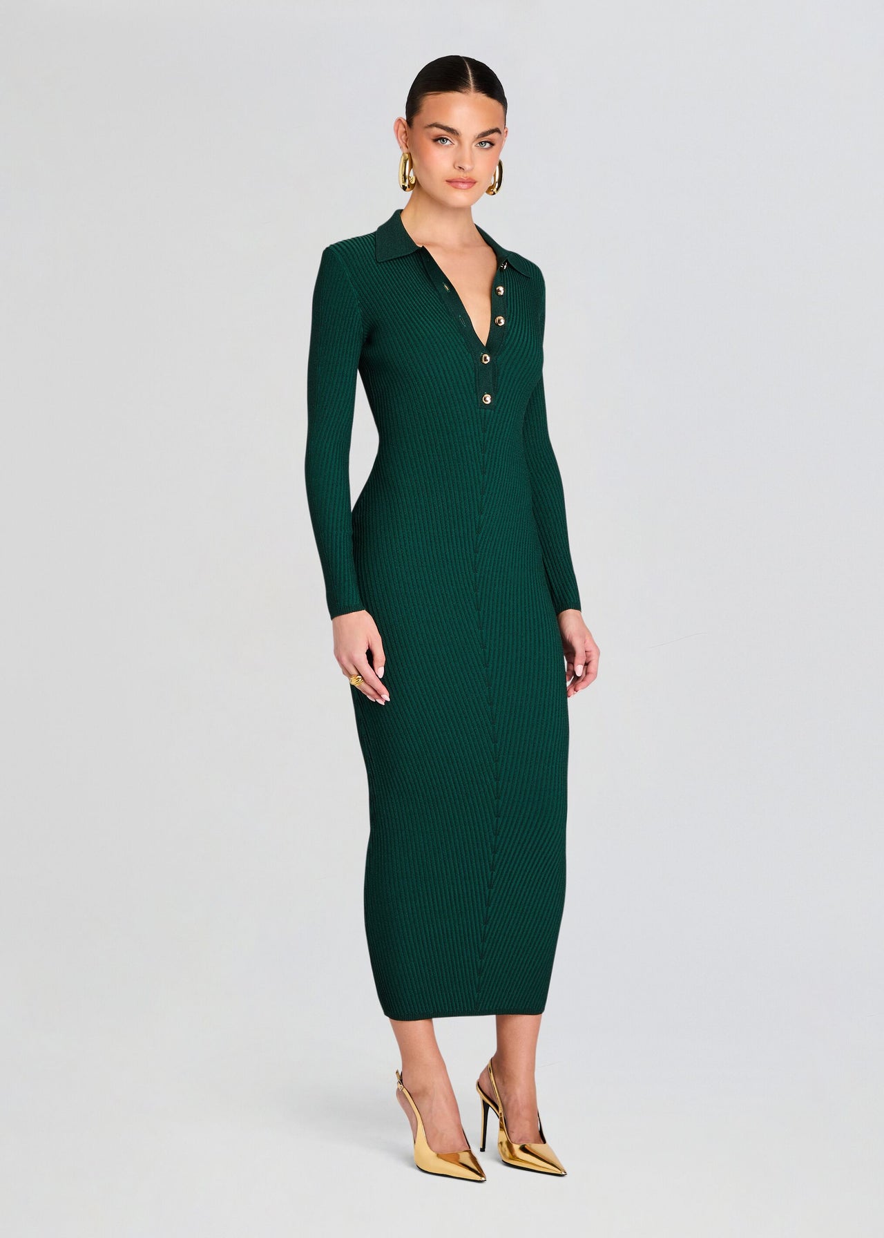 green metallic knit dress Runaway