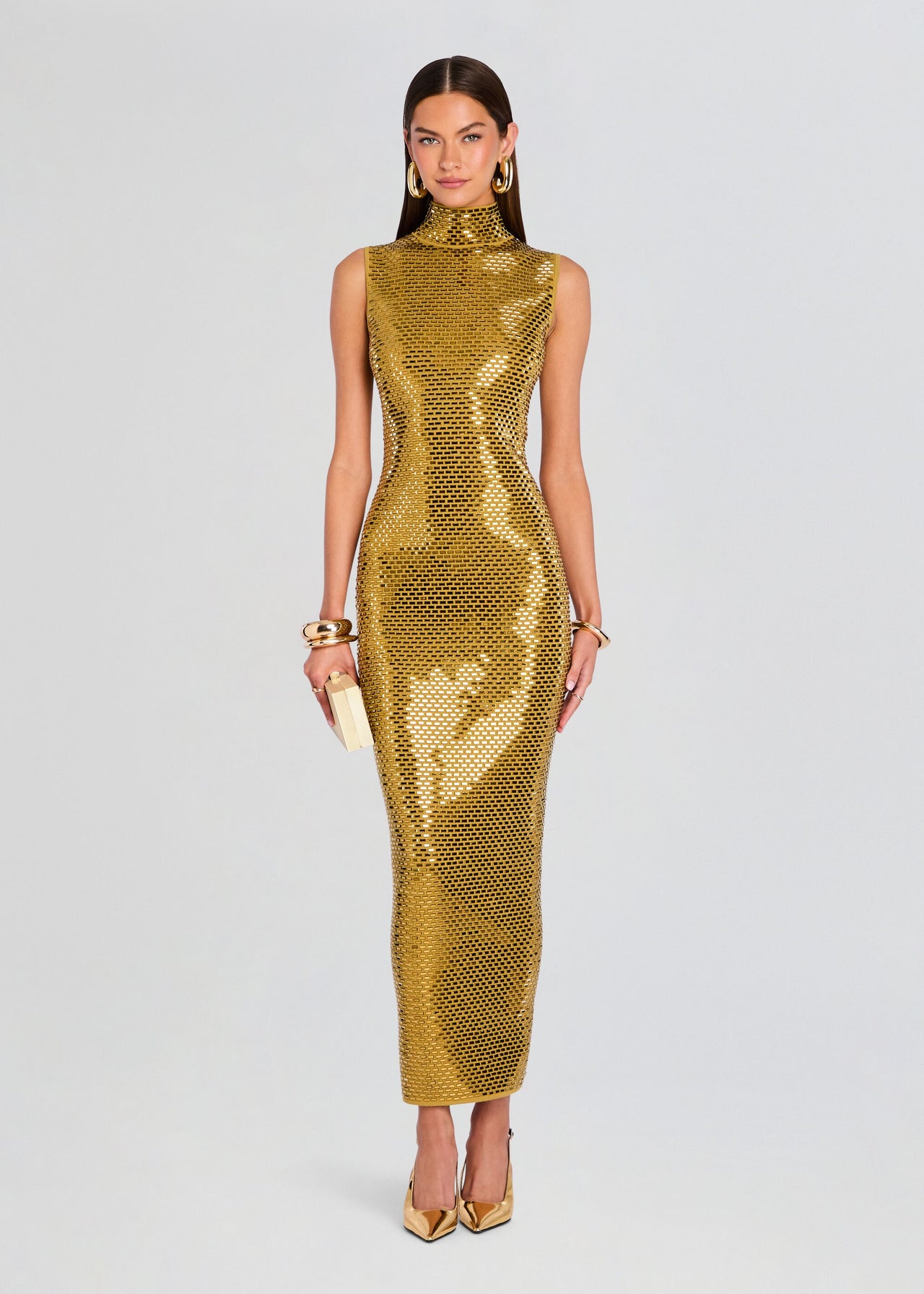 high neck gold dress Halter Neck Dress with Keyhole Nude / 12 main image 1