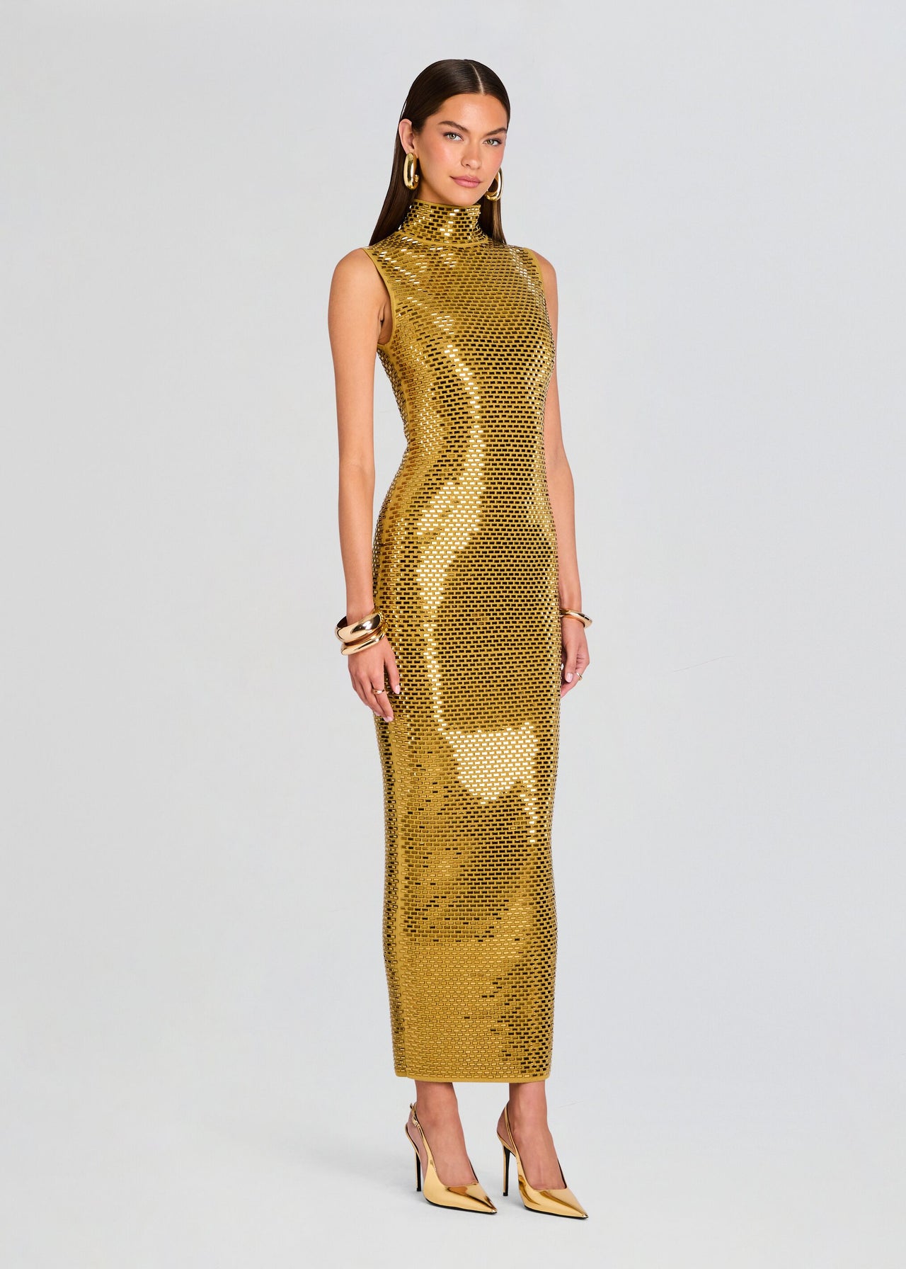 knee length dresses for ladies Ochre Halterneck Rhinestone Bandage Midi Dress – Mew Mews
