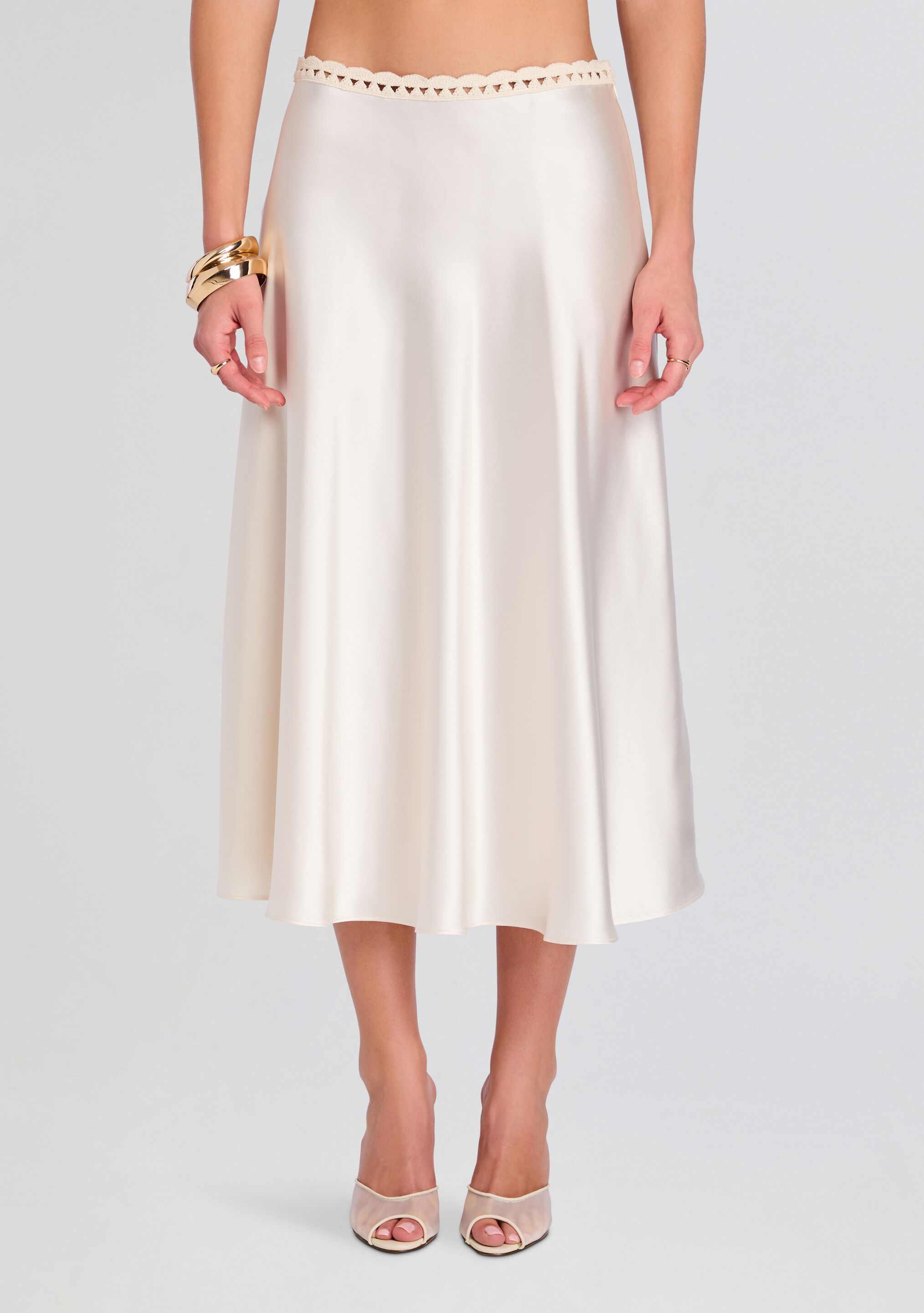スカート COLVILLE Women Skirts CVS24557LIGHT White WHLBF Women's Fashion High Waist White A-Line Ruffle Long