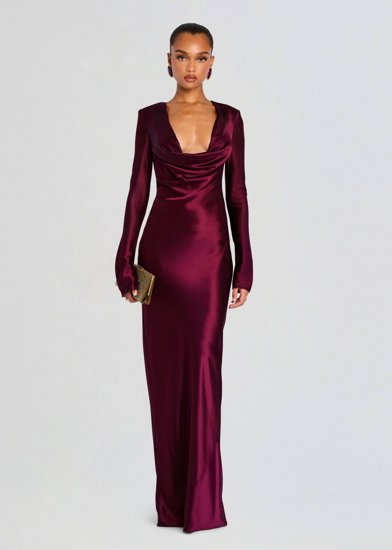 temporary love satin mermaid dress Sans Faff Anna Satin Cowl-Neck Evening Gown