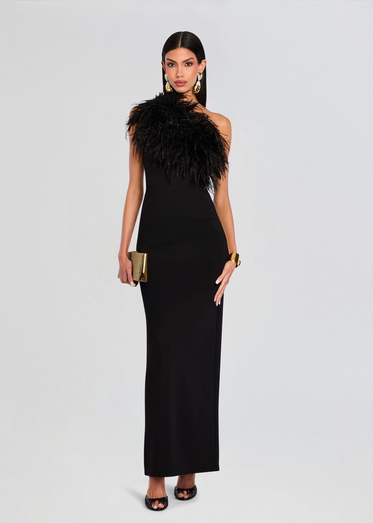 Sans Faff Blair One-Shoulder Feather Gown - Black