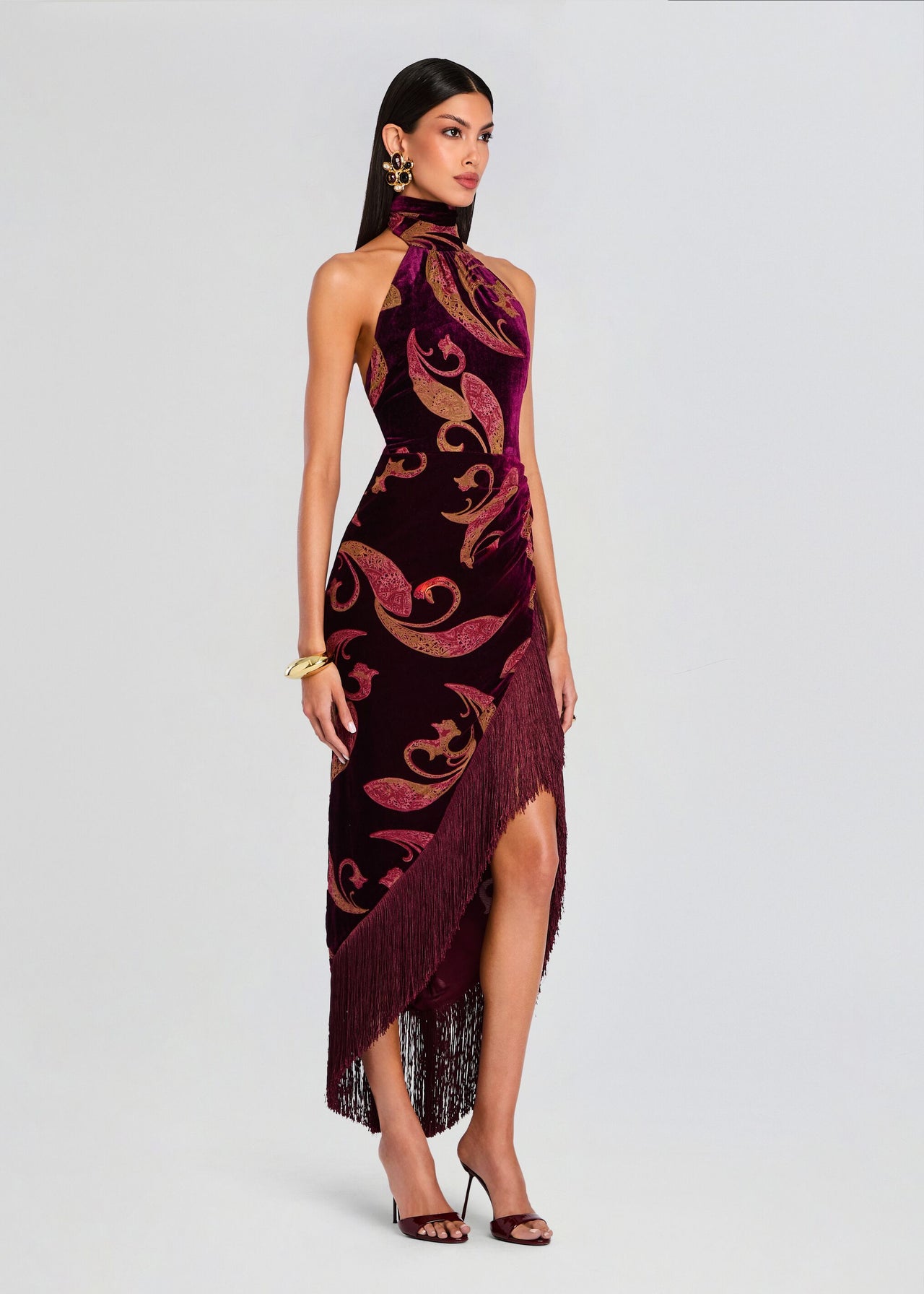 iridescent velvet dress blue and red Jade Velvet Dress