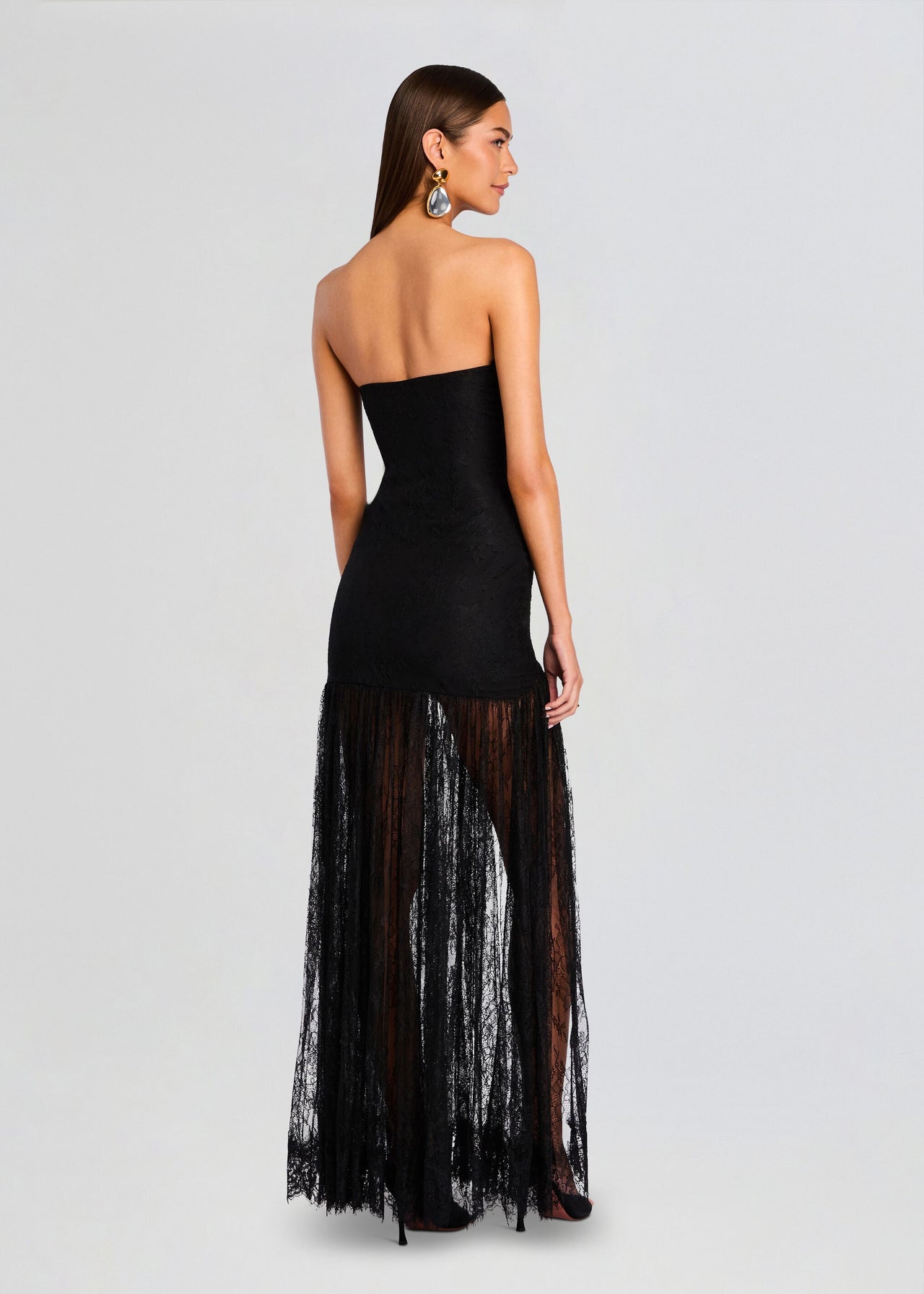 chinese dress ladies Black Nomad Lace and Blush Tulle Dress with Bell Skirt main image 1