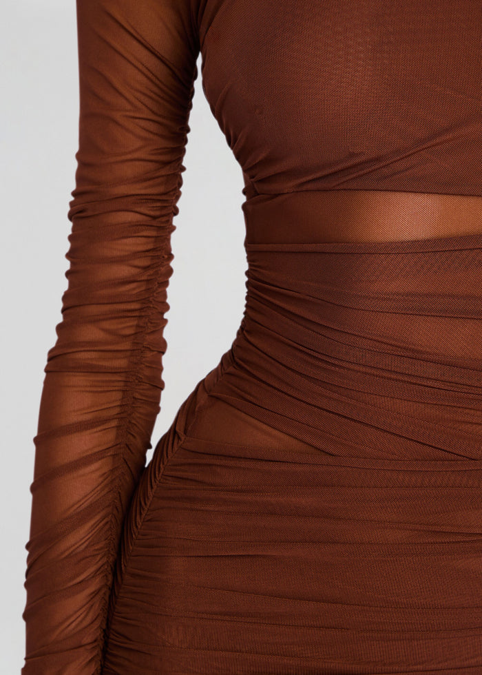 Moxey Ruched Mesh Mini Dress media 2 of 5
