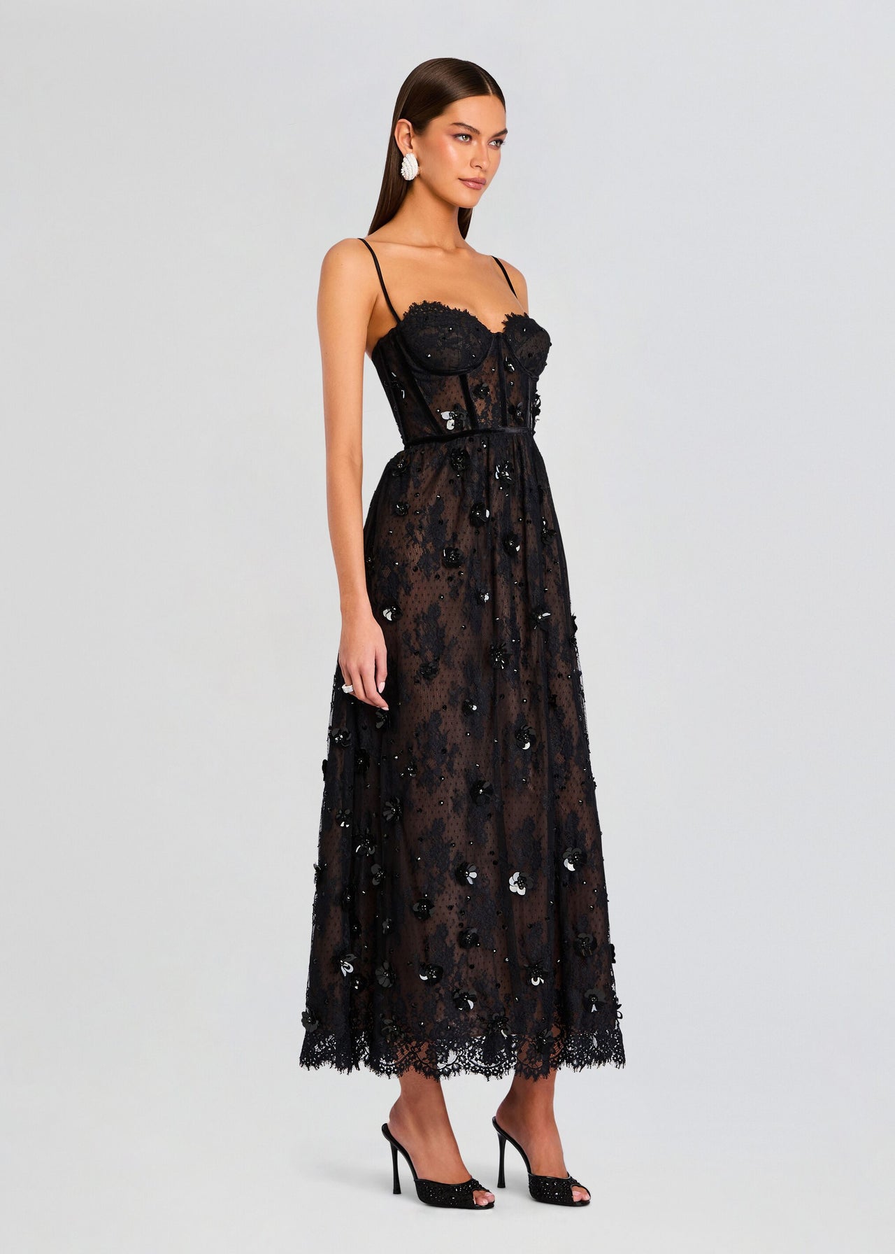 slim fit dress slacks Chic Black Two Pieces Prom Dresses With Floral Lace Long Formal Dress –  SELINADRESS main image 0