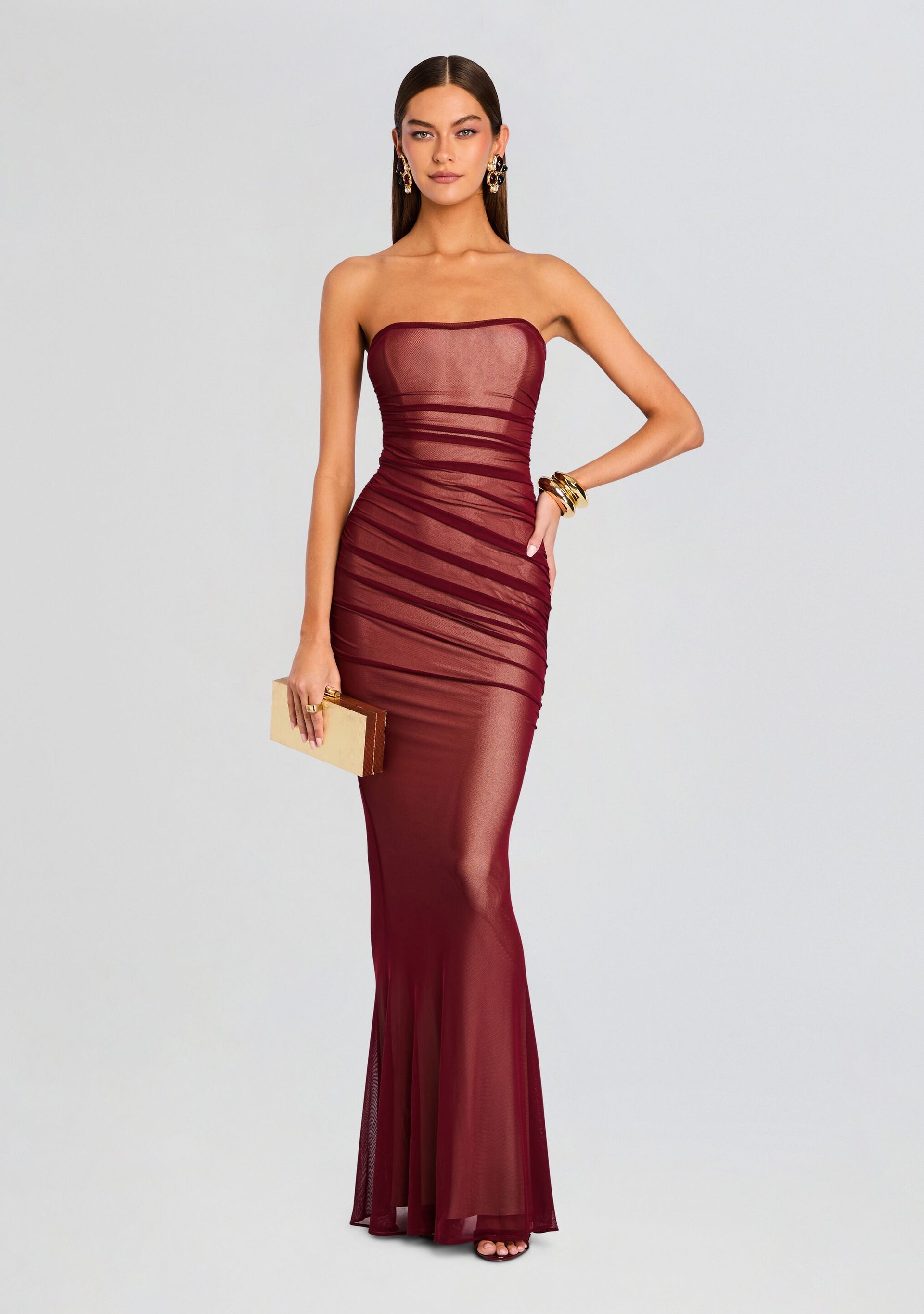 Retrofete Quintessa Mesh Dress in Burgundy