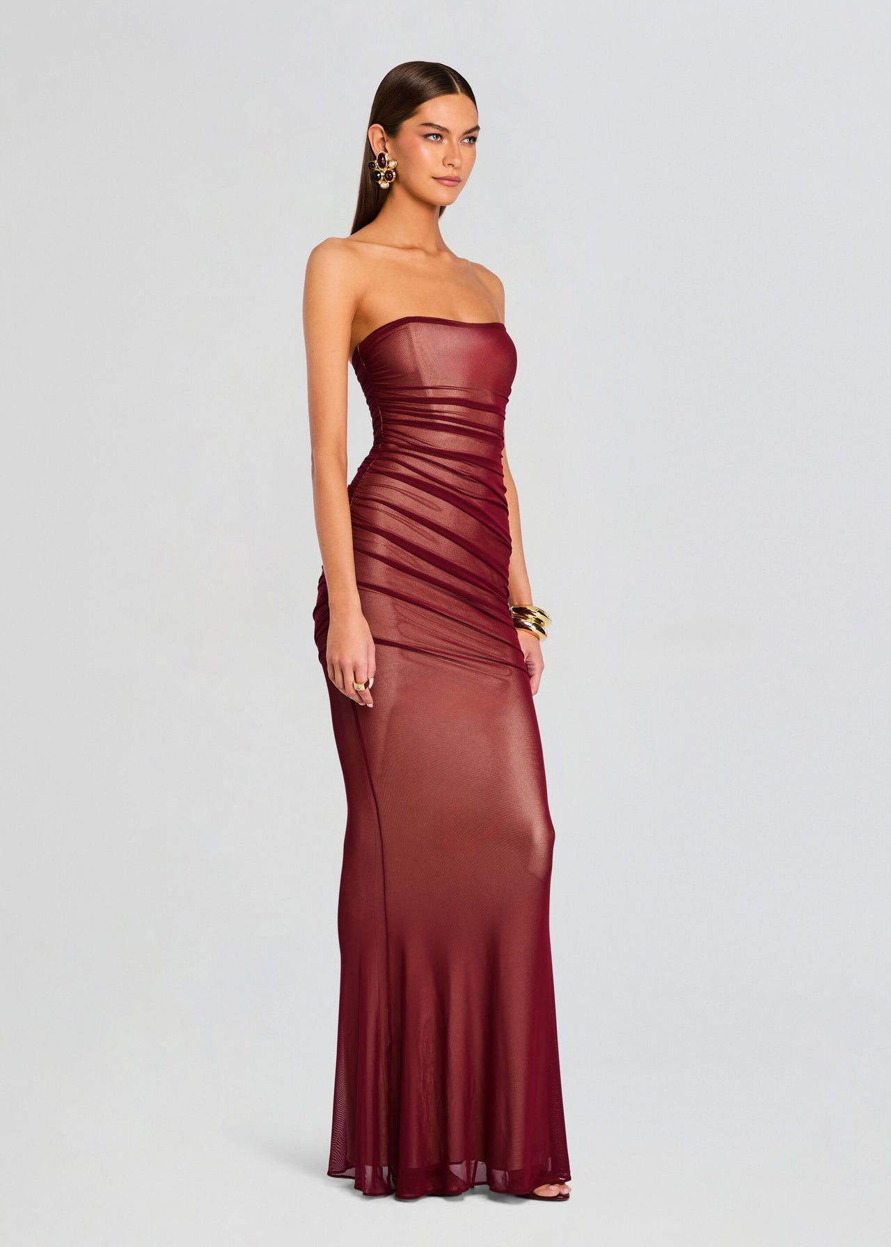 retrofete Quintessa Mesh Dress in Burgundy