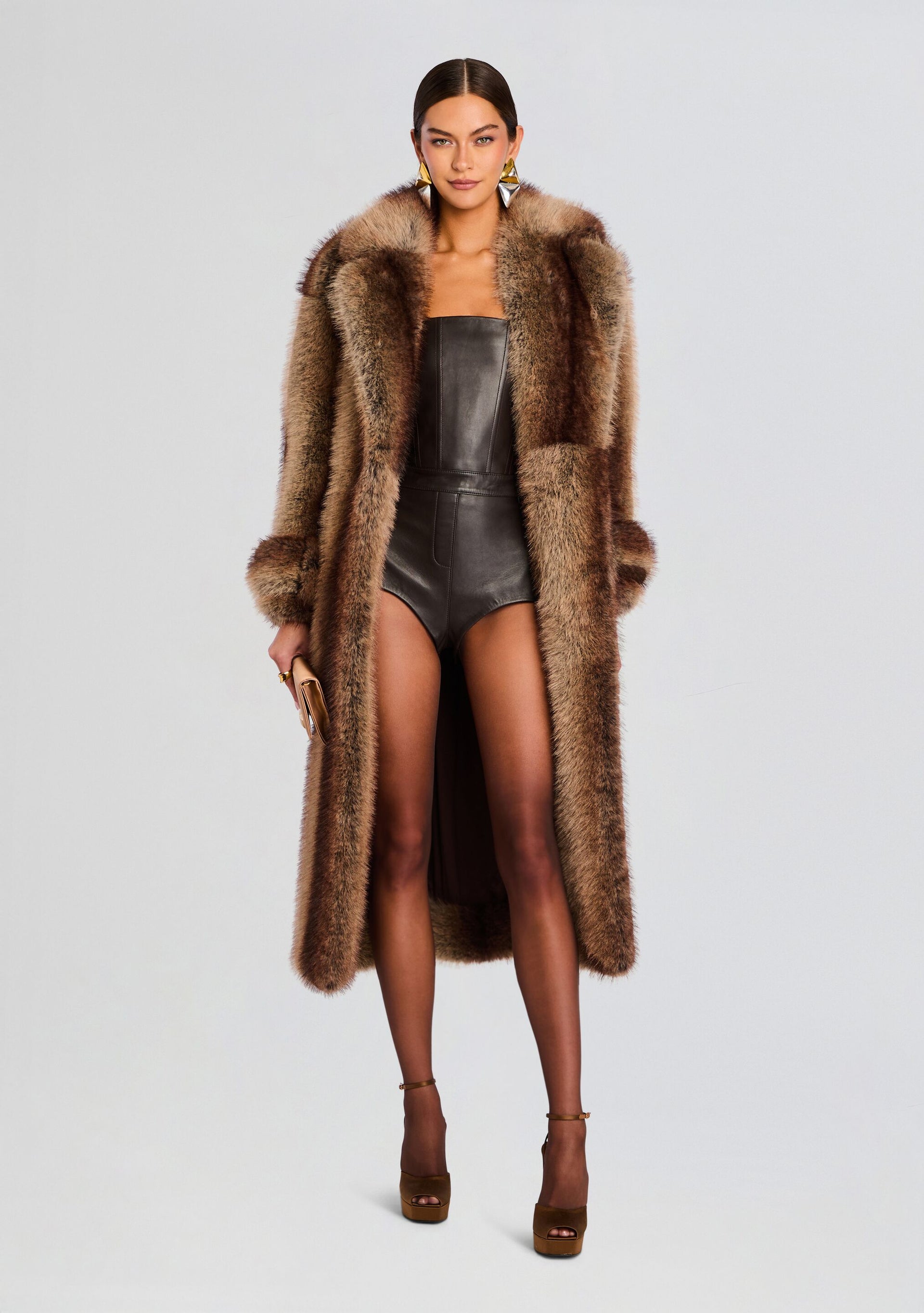 retrofte Women's Shantel Faux Fur Coat - Brown - Long coats retrofte Women's Shantel Faux Fur Coat - Brown - Long coats