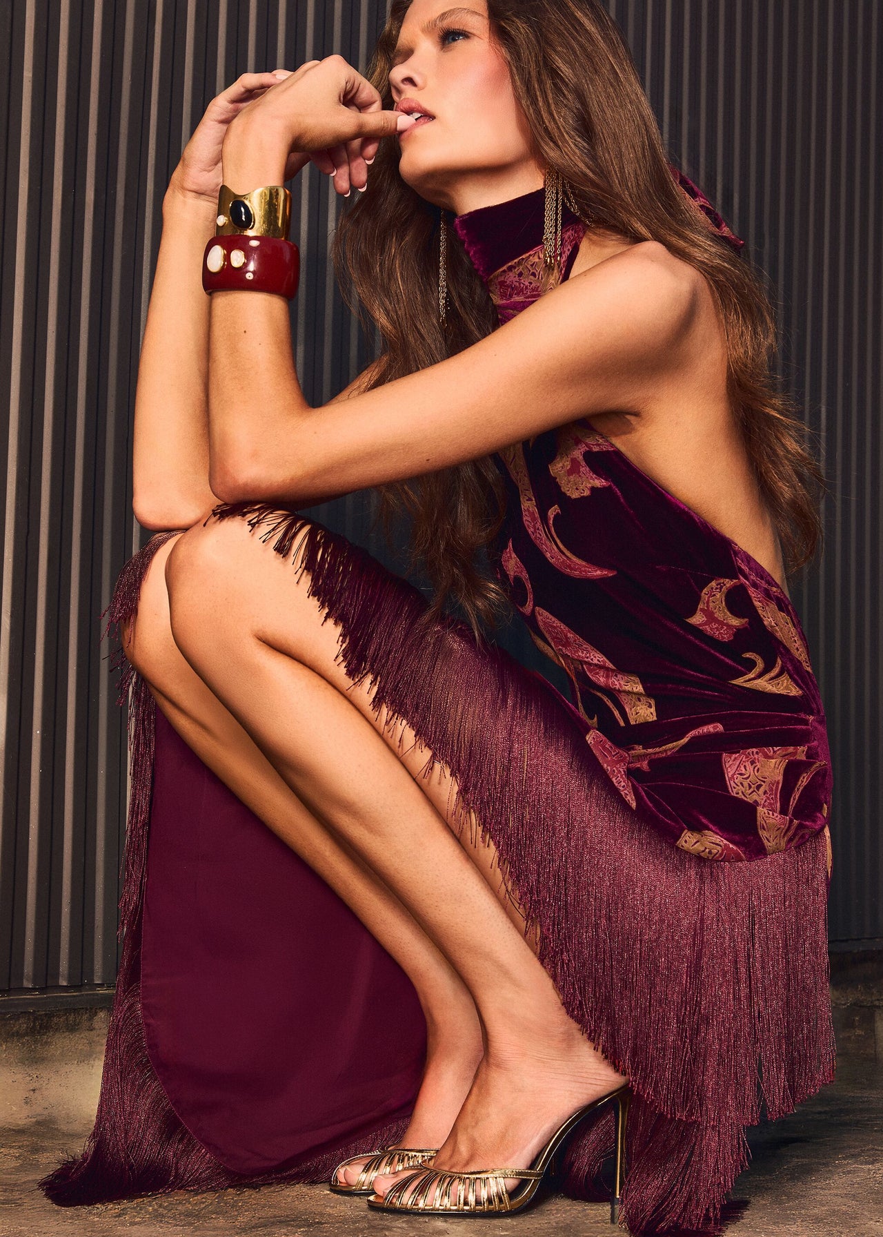 retrofte Women's Iridessa Velvet Dress - Red - Maxi Dresses retrofte Women's Iridessa Velvet Dress - Red - Maxi Dresses